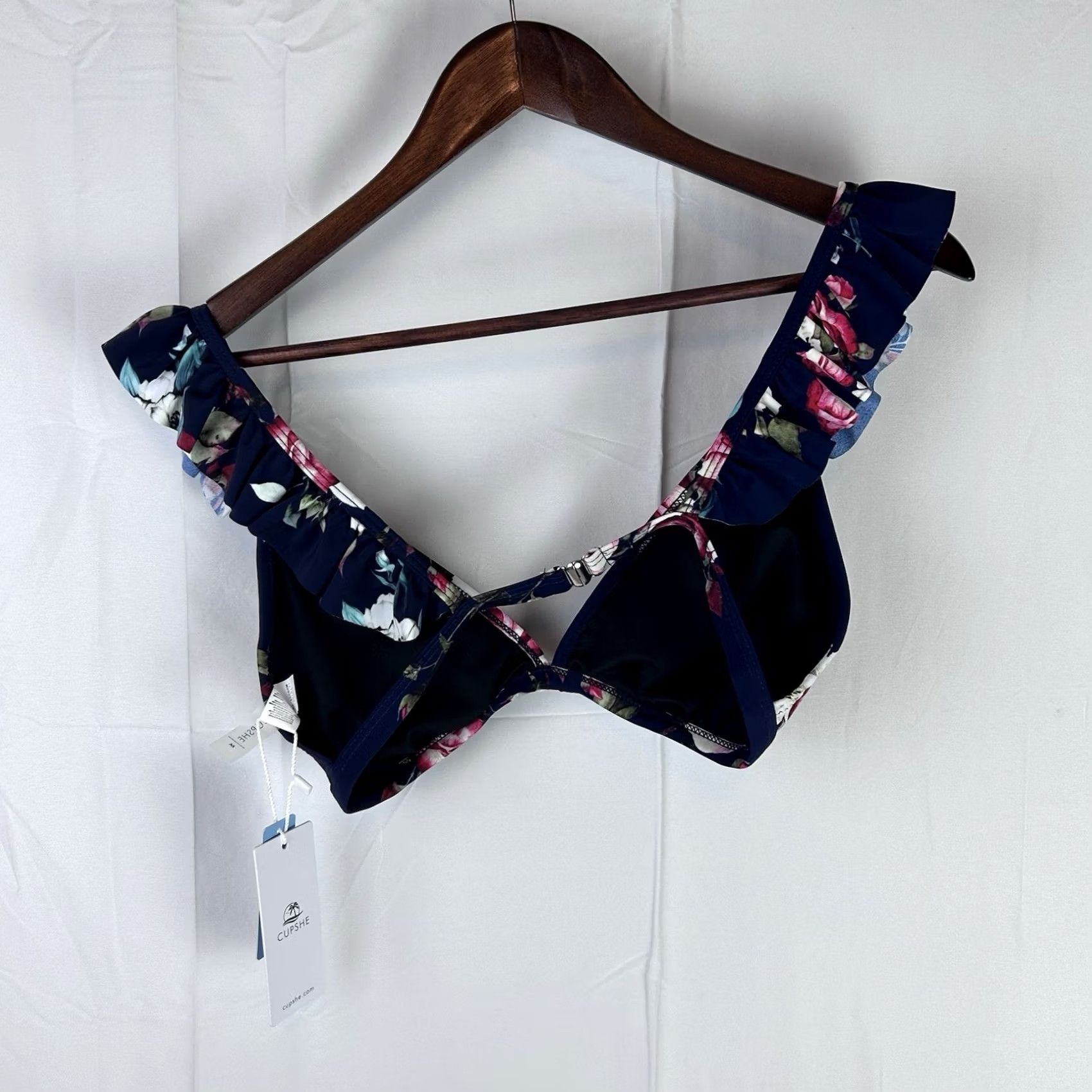 Vintage Cupshe Bikini Top Blue Navy Floral Ruffle M Size M / US 6-8 / IT 42-44 - 6 Thumbnail