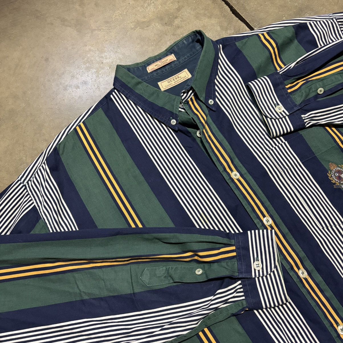 Guess Vintage Guess Button Up Polo Shirt Striped Crest Logo Preppy Size US XL / EU 56 / 4 - 6 Thumbnail