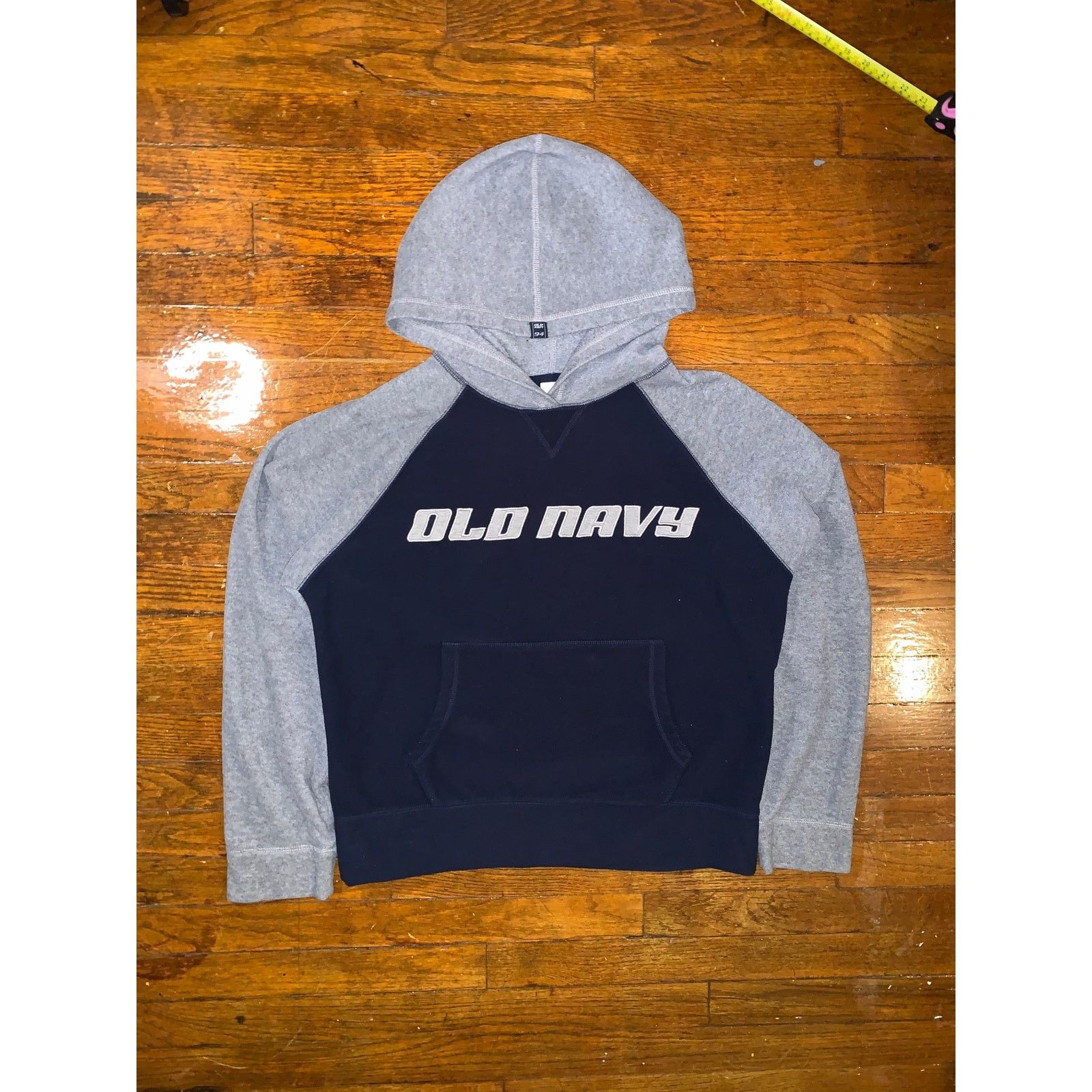 Old Navy × Vintage Vintage Y2K Old Navy Fleece Hoodie Medium Navy Gray Raglan Size US M / EU 48-50 / 2 - 1 Thumbnail
