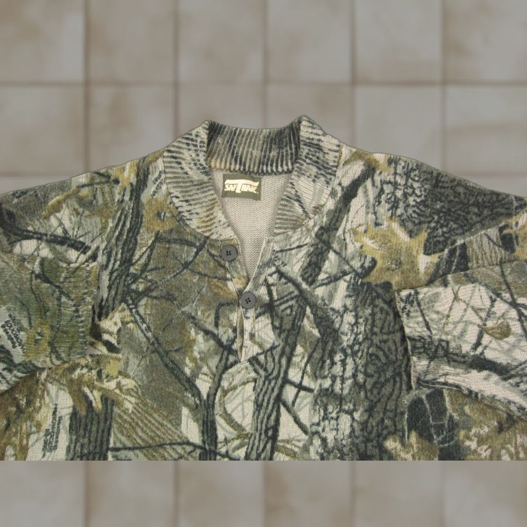 VINTAGE Saftbak Sweater Mens XL Green Camo Pullover Knit Crew Neck 80s All Seasons Wool Acrylic Button Casual Winter Fall