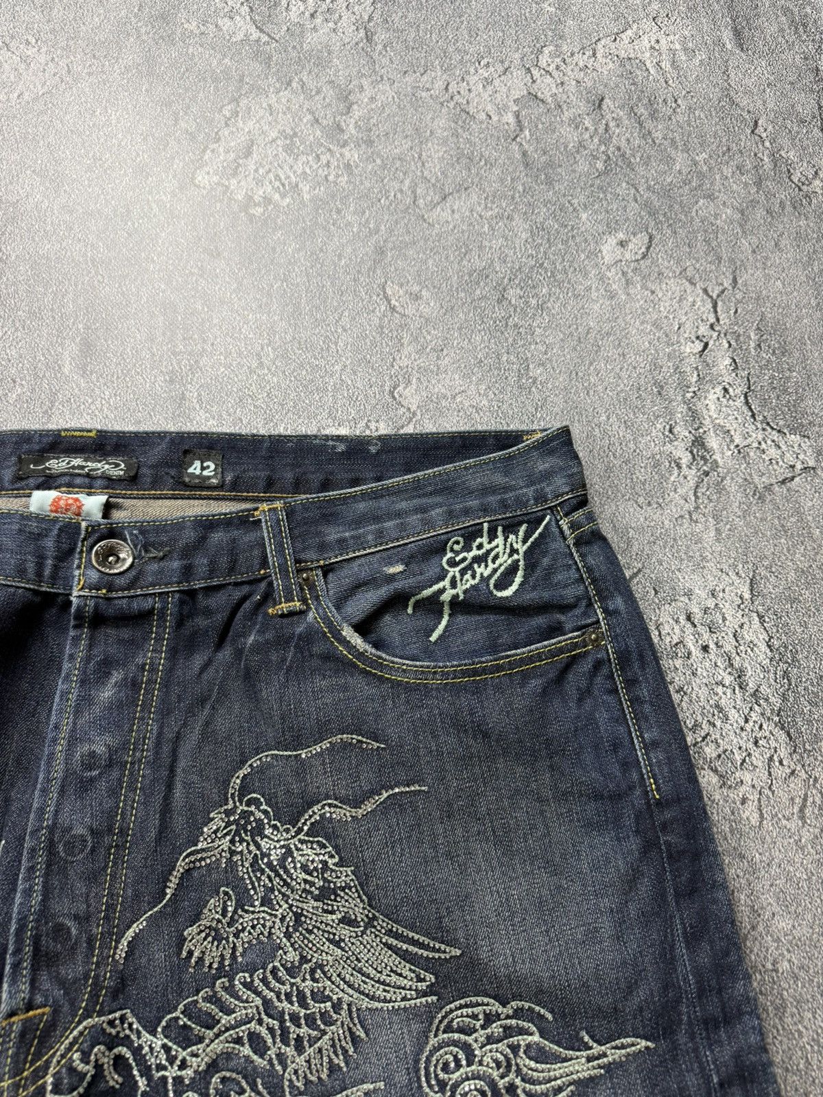 Ed Hardy Ed Hardy VNTG MultiLogo Rhistones Dragos Logo Jeans Pants Size US 42 / EU 58 - 16 Thumbnail