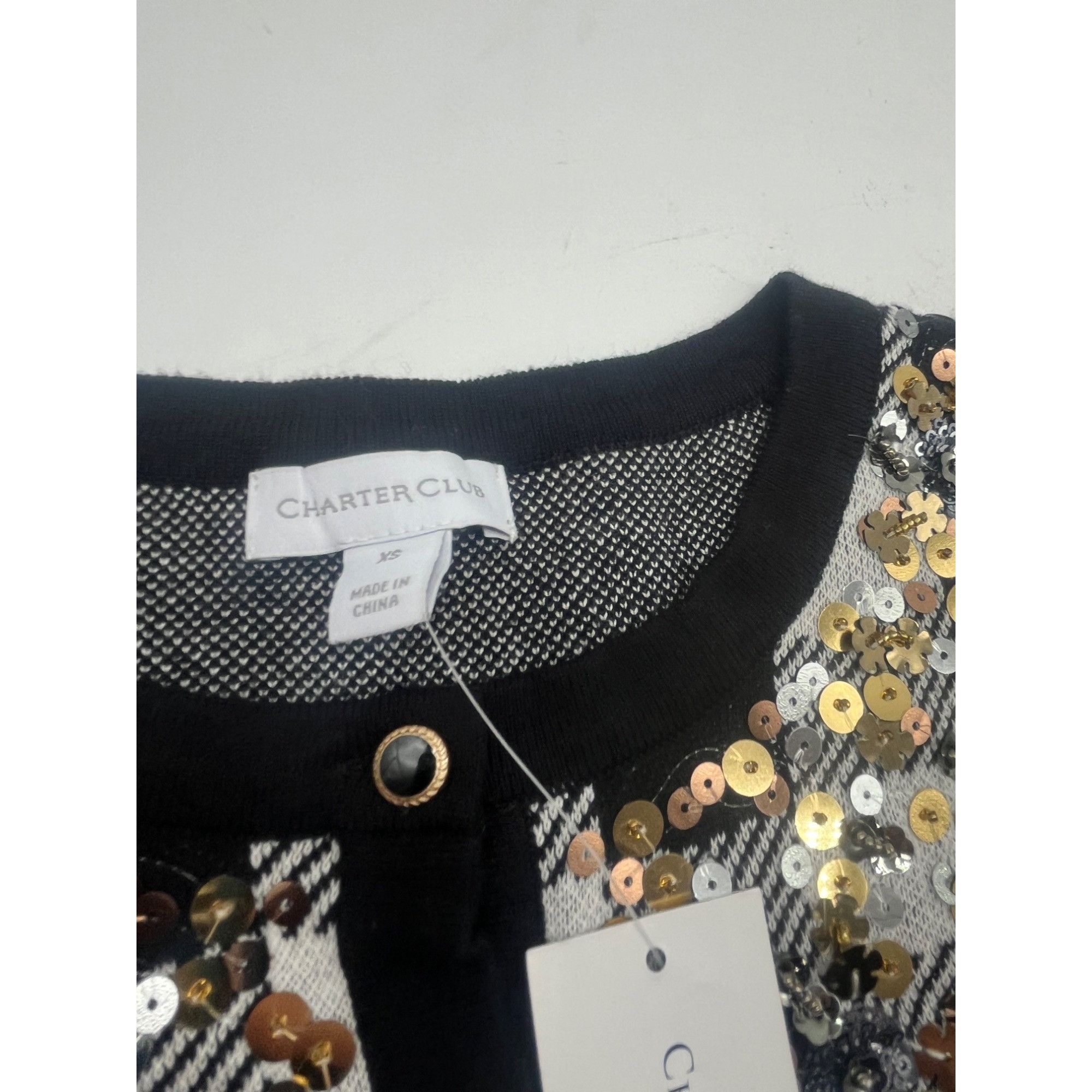 Other Charter Club Plaid Sequined Cardigan, Cloud Combo, XS Size XS / US 0-2 / IT 36-38 - 7 Thumbnail