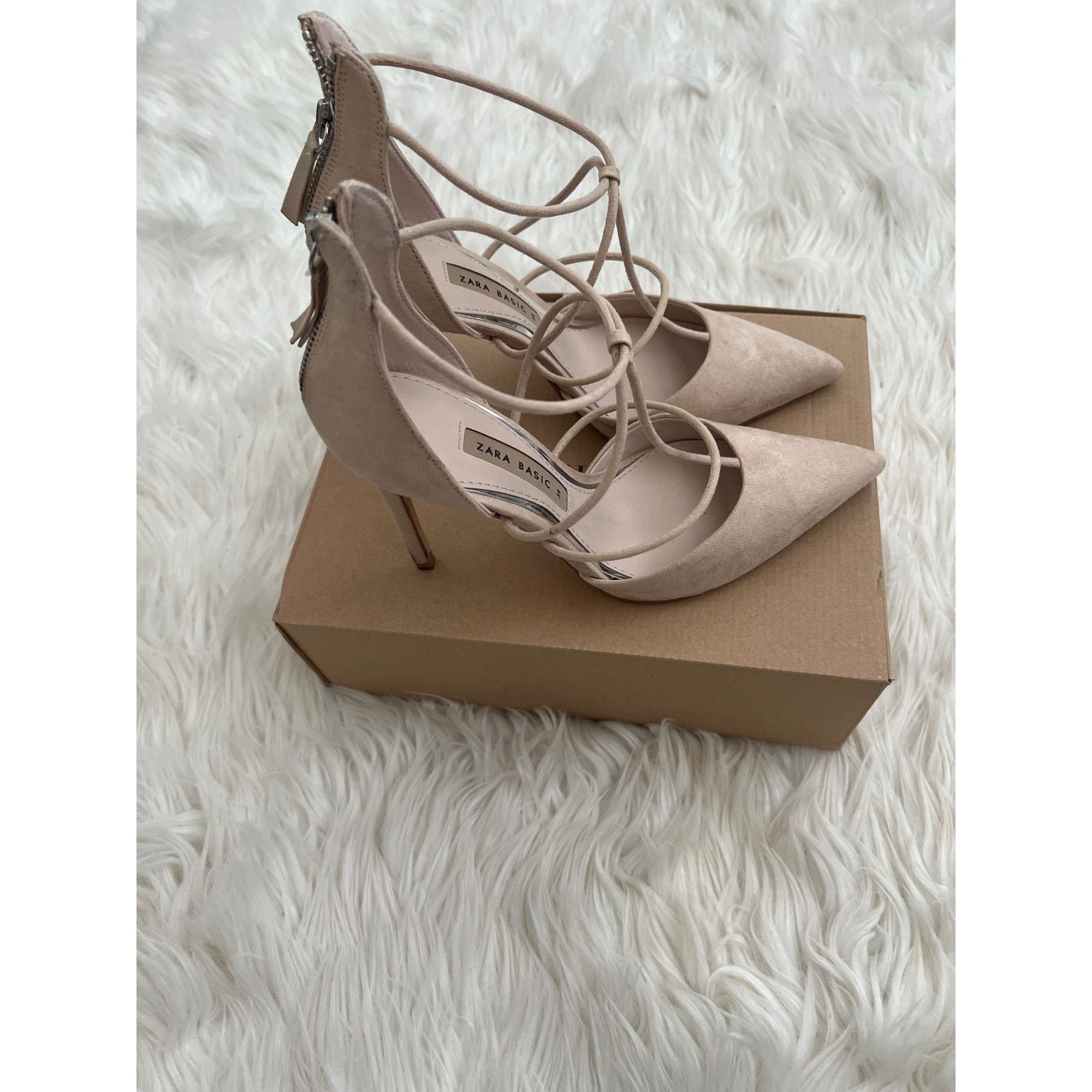 Zara Zara Basic Sand T-Strap Suede High Heels Size US 7.5 / IT 37.5 - 3 Thumbnail