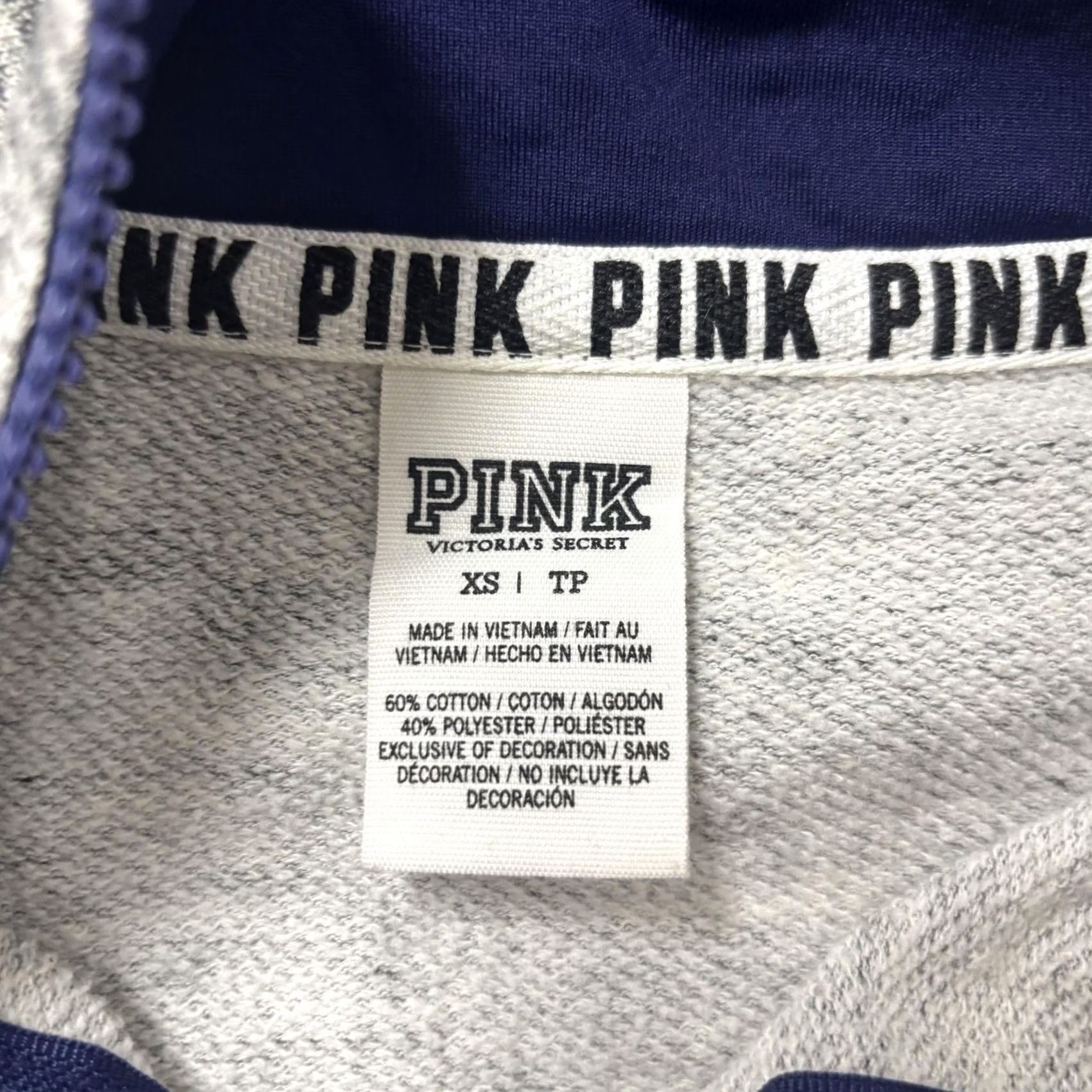 Pinko Victoria's Secret PINK Sweatshirt Womens XS Gray Script Logo 1/4 Zip Pullover Size XS / US 0-2 / IT 36-38 - 2 Thumbnail