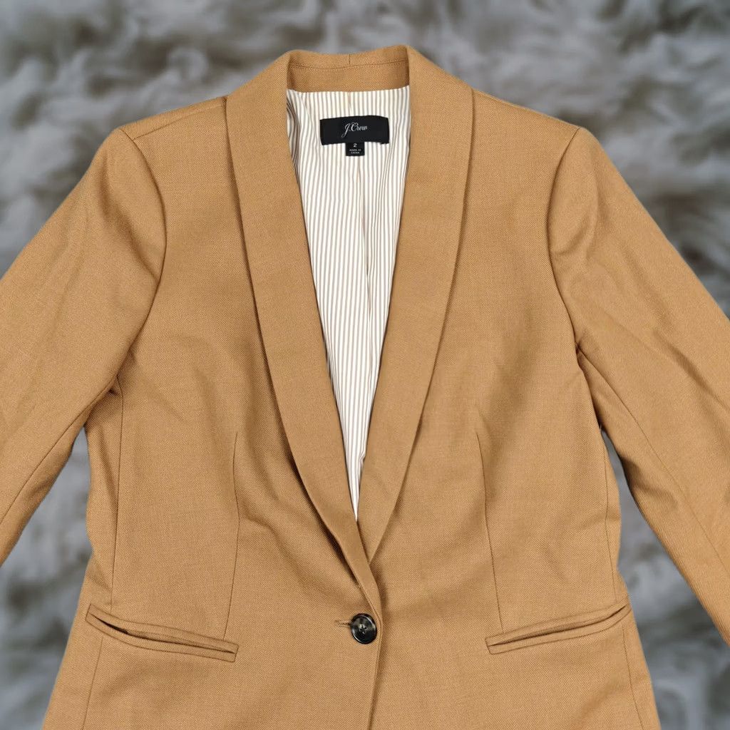 J.Crew J.CREW Blazer Womens 2 Brown Wool Blend Shawl Collar One Button Lined Jacket Size XS / US 0-2 / IT 36-38 - 1 Thumbnail