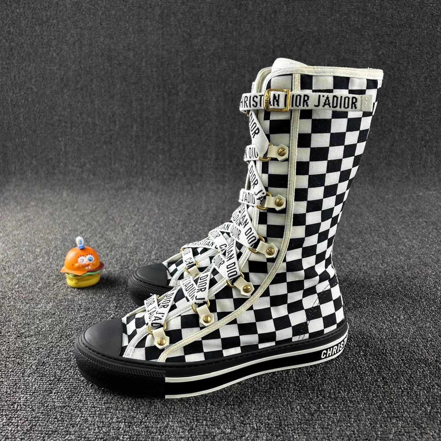 Style: Dior Damier Mid-Calf Boots