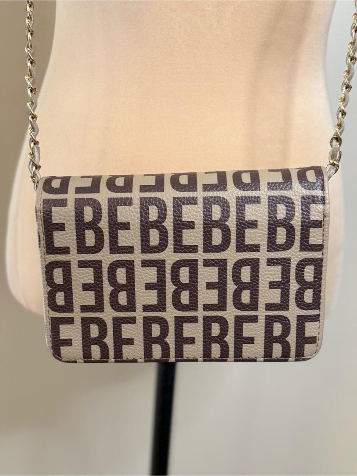 United Colors Of Benetton Bebe logo mini shoulder bag in tan black zips card slots Size ONE SIZE - 4 Thumbnail