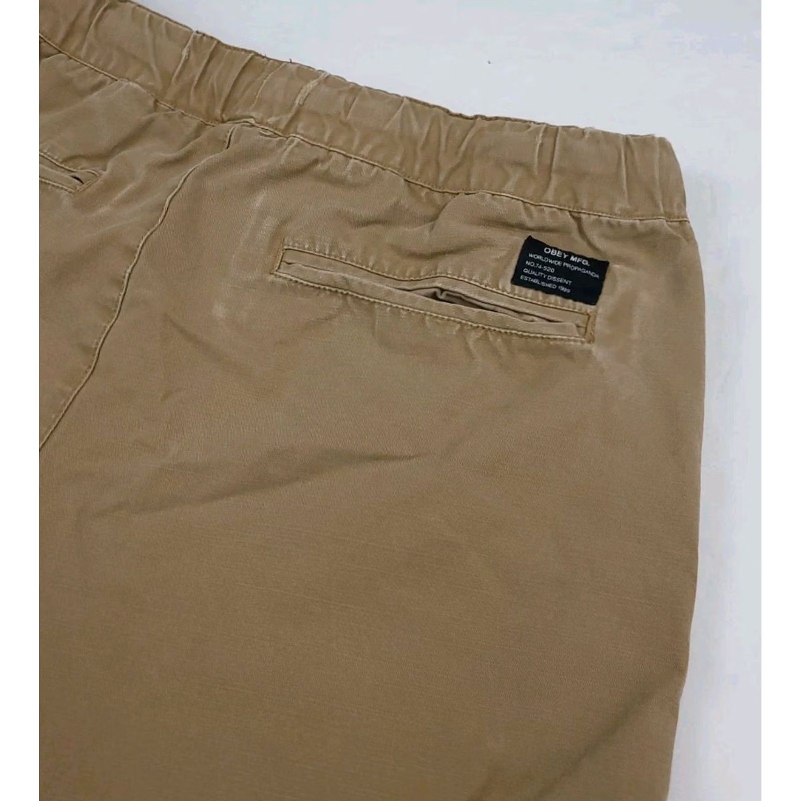 Obey VINTAGE Obey Worldwide Mfg Tan Traveler Pants Elastic Waist Straight Chino USA Sz M Worn Men Pants Travel USA 90s Mens Size US 31 - 3 Thumbnail