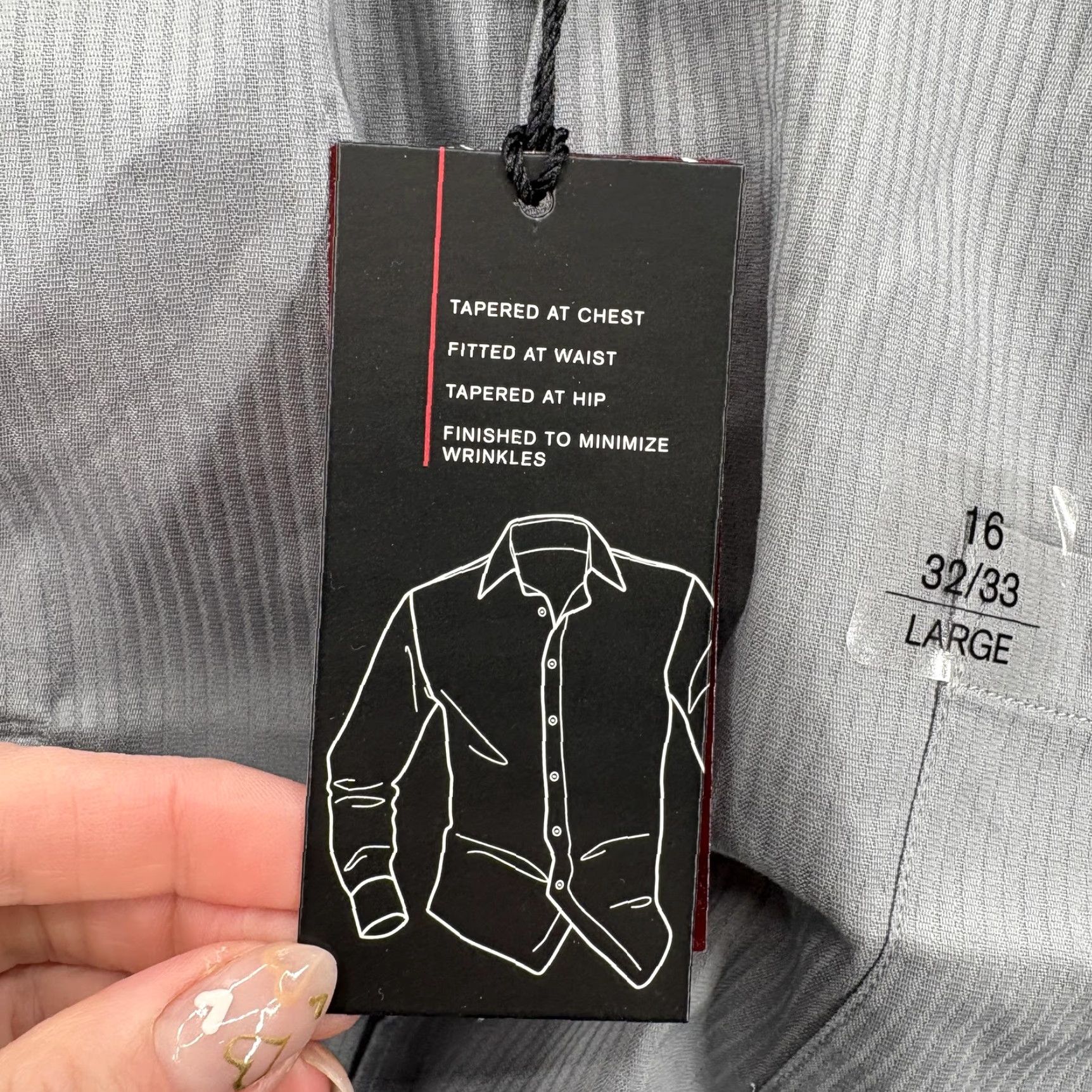 Alfani Alfani Dress Shirt Mens Large 16 32/33 Gray Stripe Fitted Easy Care Cotton NWT Shirt Size 42R - 5 Thumbnail