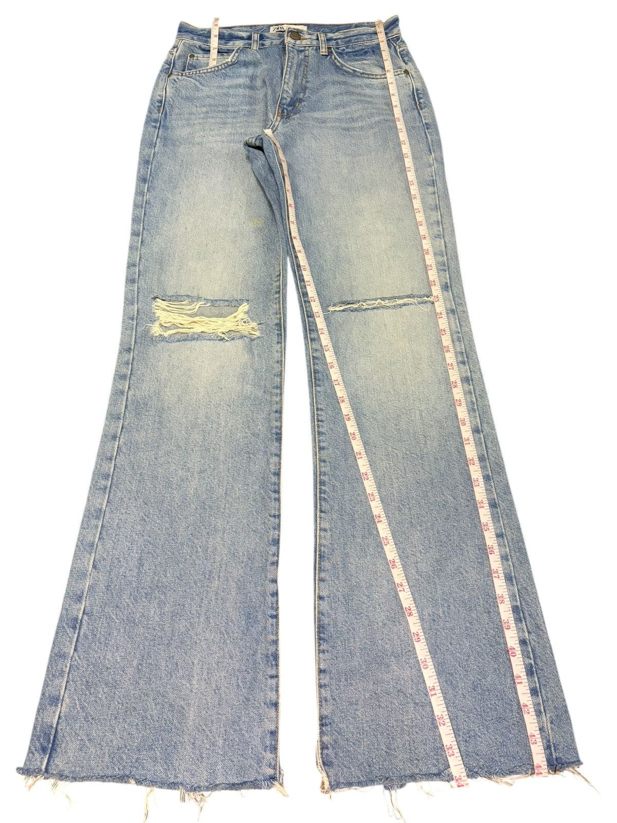 Zara Vintage Zara Faded Wash Distress Flare Jeans Size 28" / US 6 / IT 42 - 7 Thumbnail