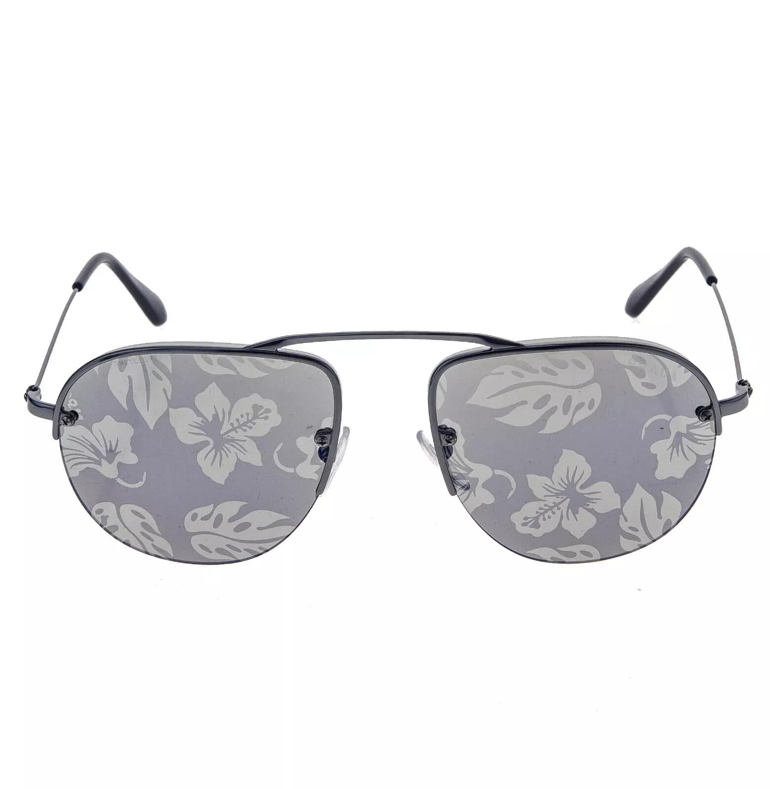 Prada PRADA TEDDY PR58OS Aviator Gunmetal Blue Hibiscus 58O Size ONE SIZE - 11 Thumbnail