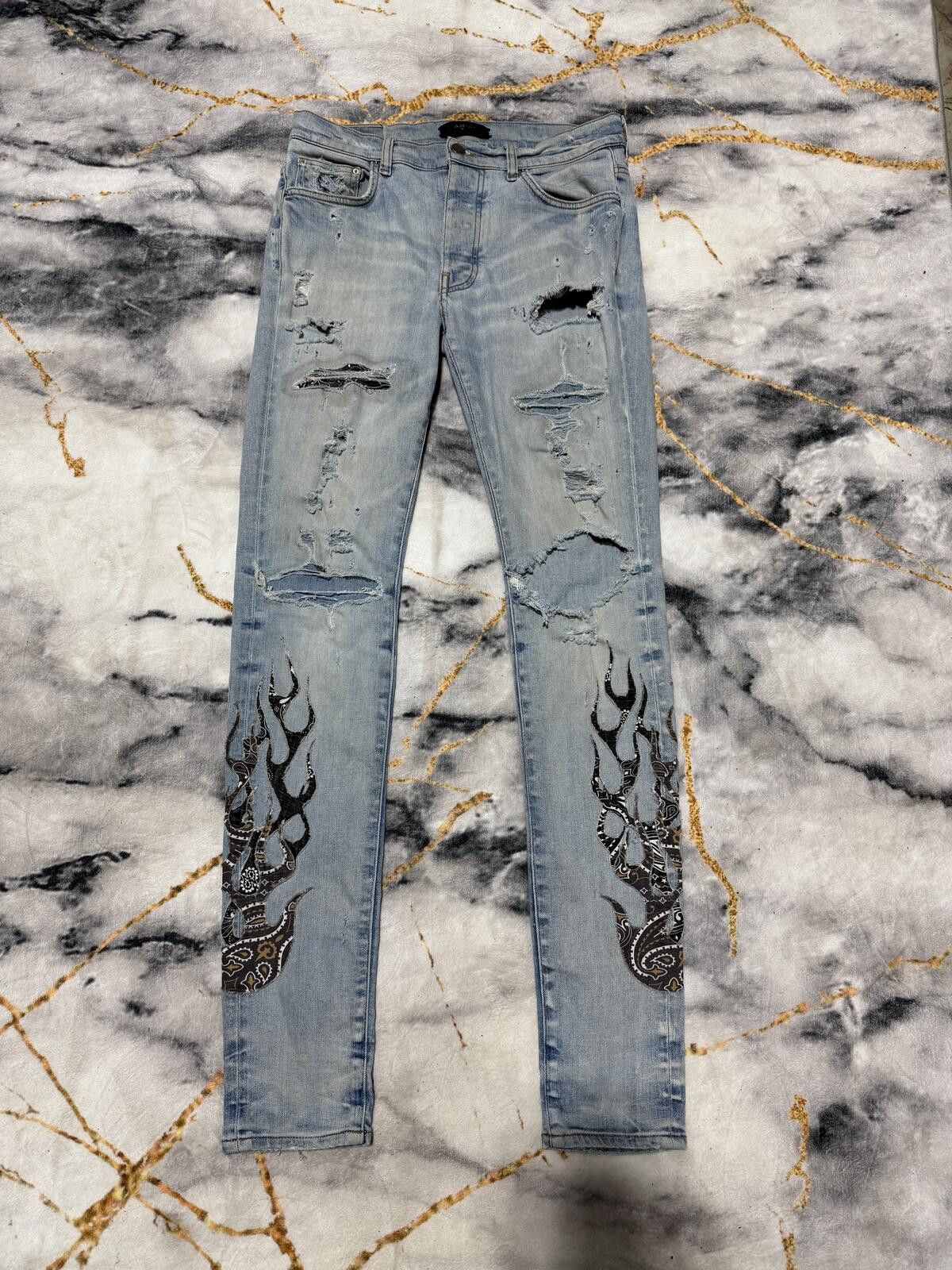 Amiri Amiri Aged Black Flames Indigo Denim - Sz30 Size US 30 / EU 46 - 1 Thumbnail