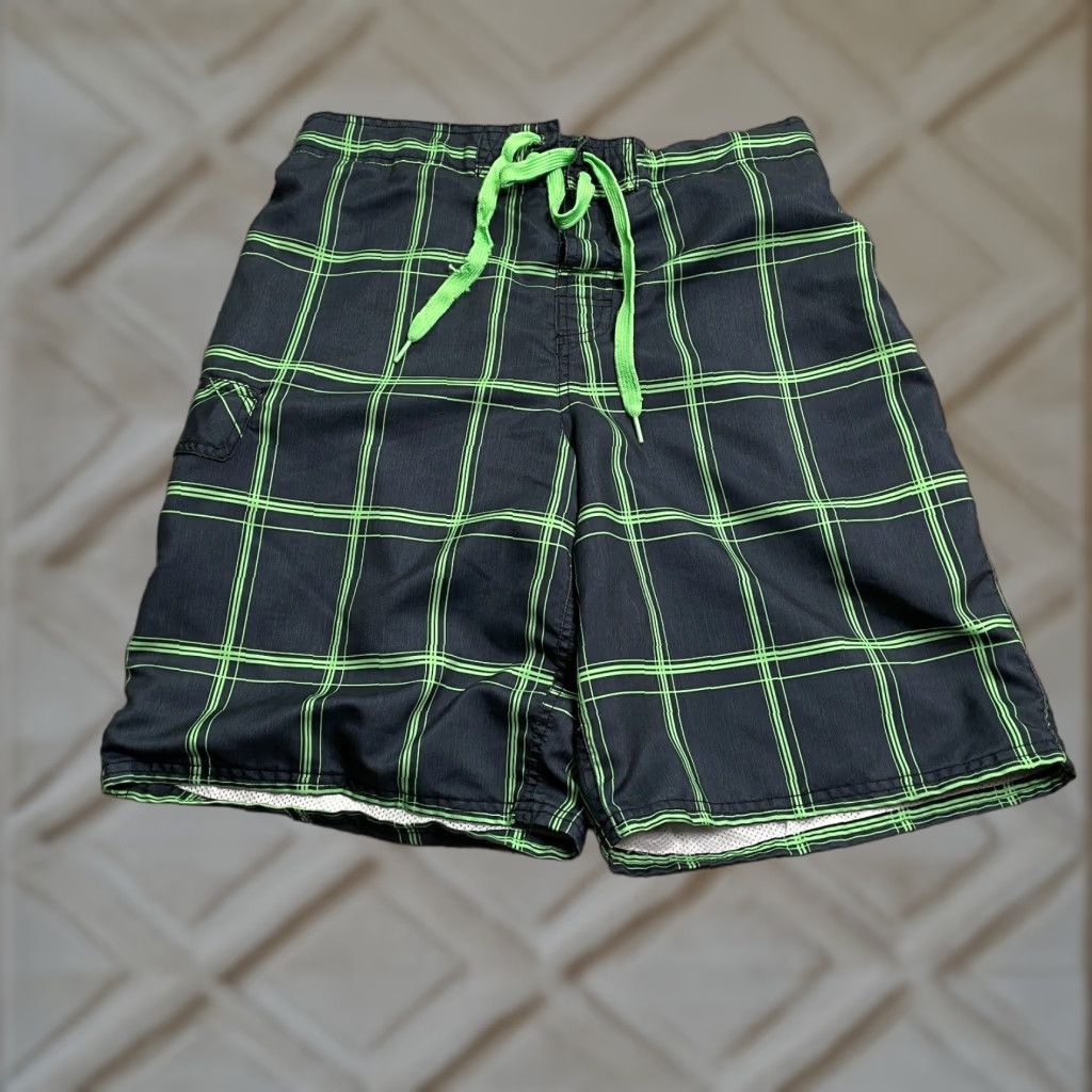 Ocean Pacific Ocean Pacific Bottom Mens Large Water Shorts Black Green Drawstring Swim Trunks Size US 33 - 1 Thumbnail