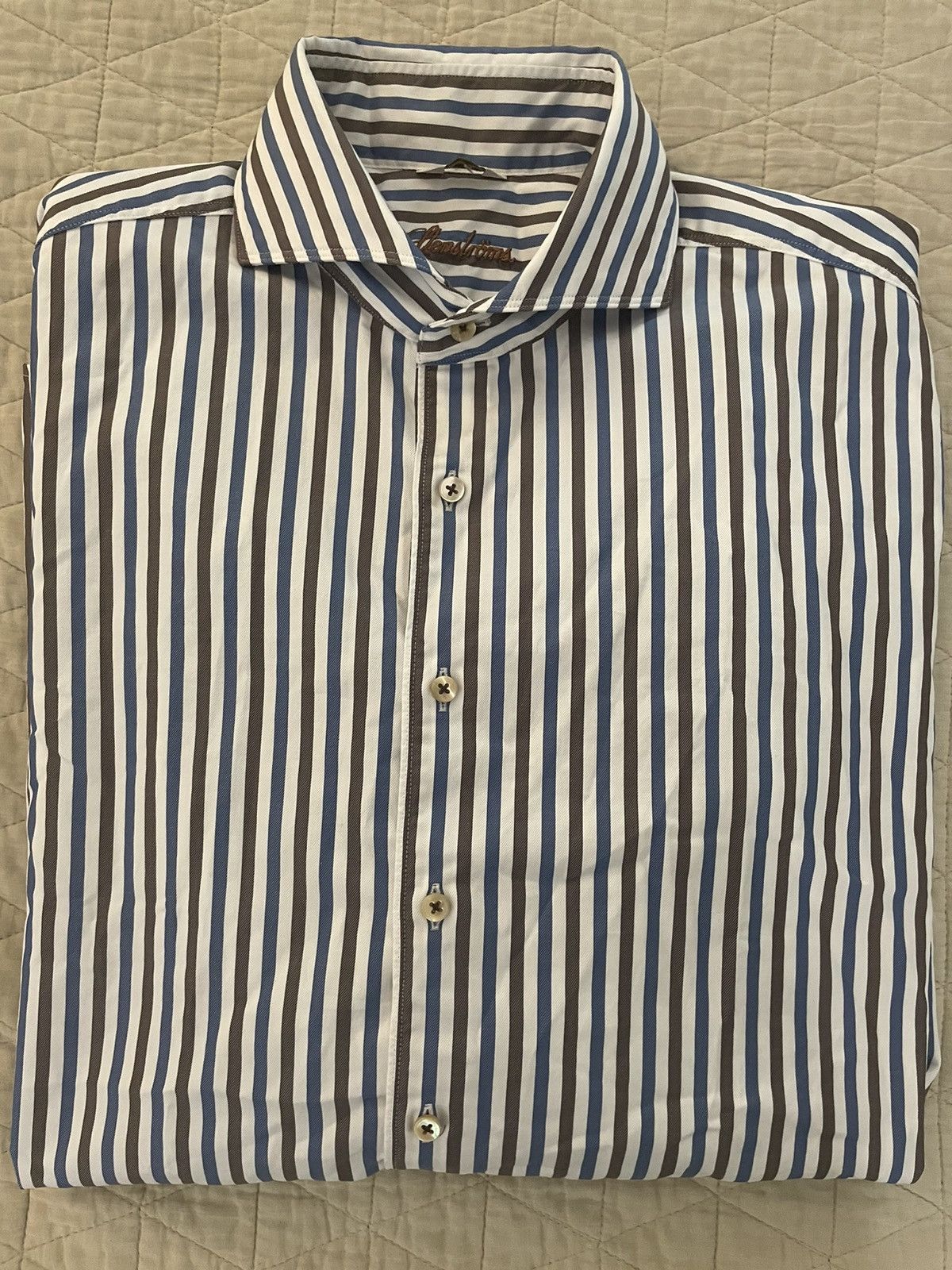 Strenstroms Bold Stripe Cutaway Collar Shirt Size US L / EU 52-54 / 3 - 1 Thumbnail