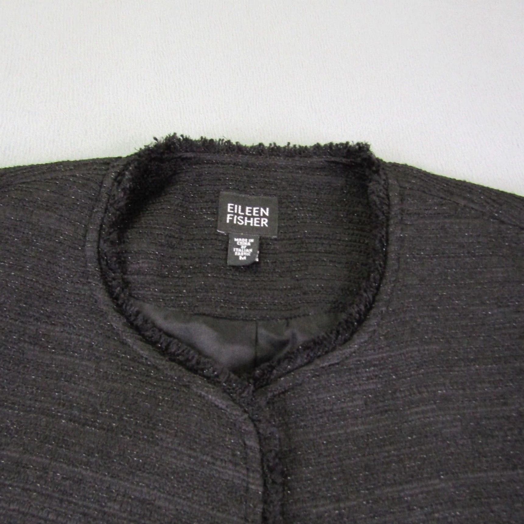 Eileen Fisher VINTAGE Eileen Fisher Jacket Womens Medium Black Open Front Blazer Coat Textured Fringe Size M / US 6-8 / IT 42-44 - 2 Thumbnail