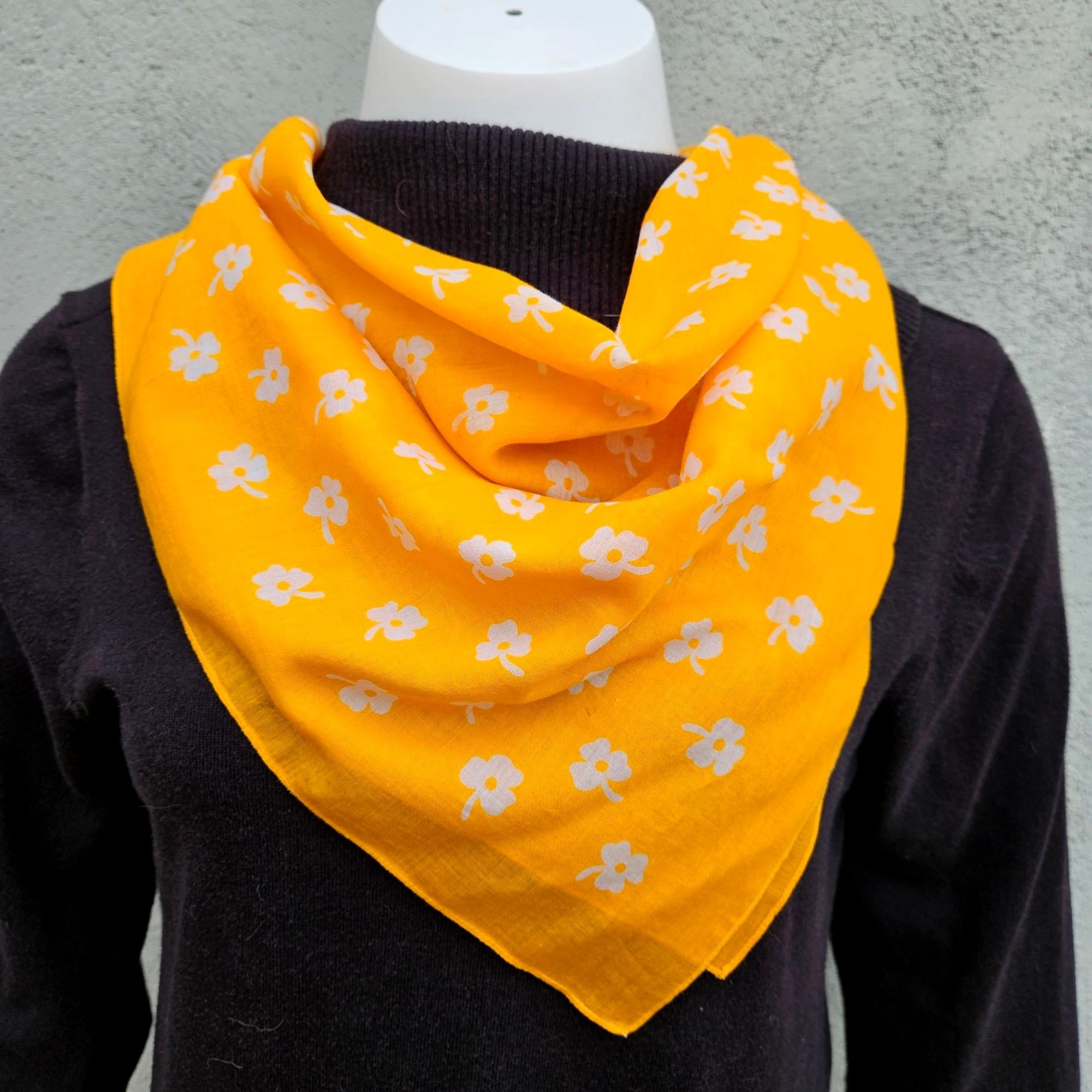Vintage Ray Strauss 1960s Mod Cotton Scarf Pair Turquoise Marigold M Size ONE SIZE - 8 Thumbnail