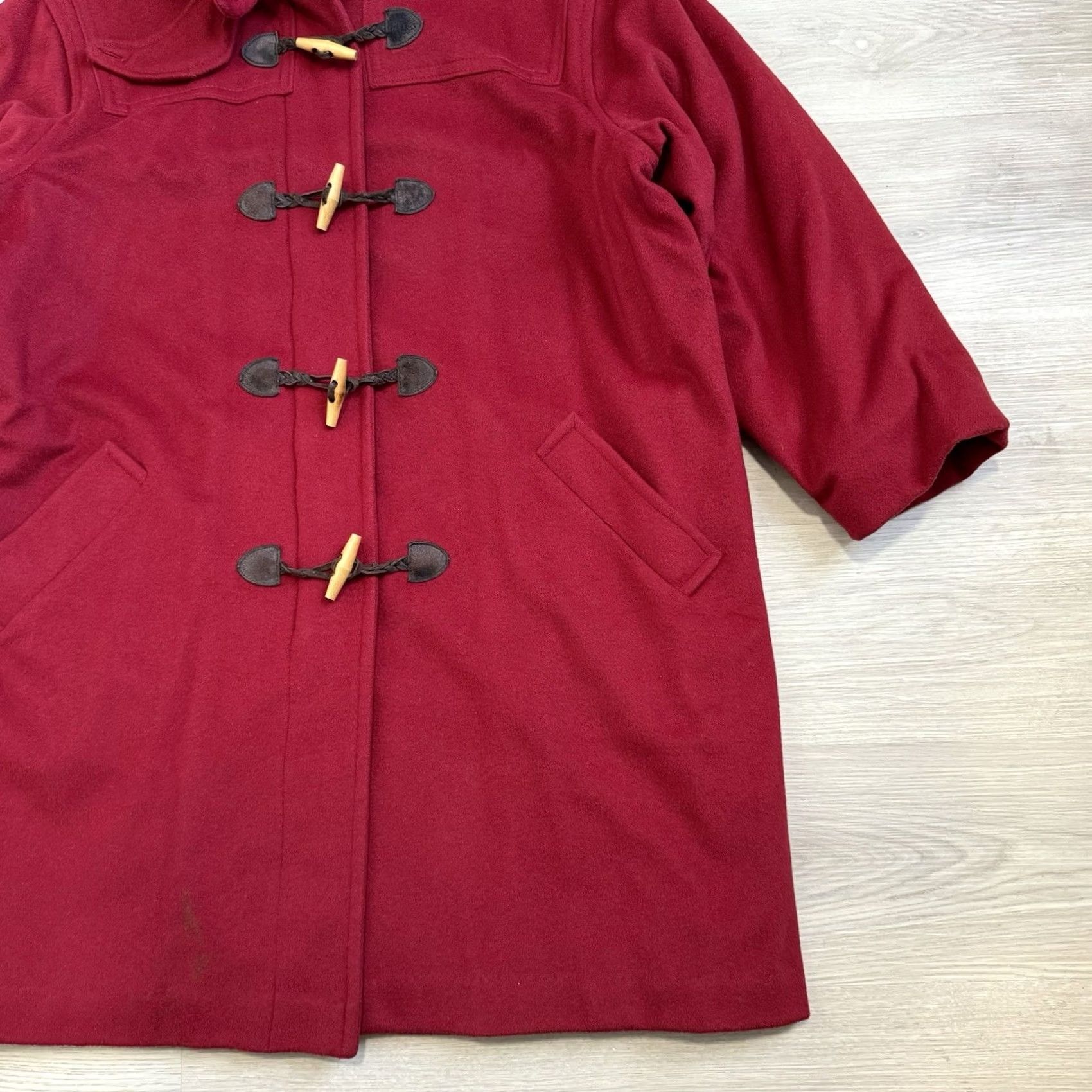 Vintage VINTAGE L.L. Bean Duffel Coat Jacket Women’s Long Red Lambswool Hooded Plaid Lined Toggle Size 3XL / US 20-22 - 3 Thumbnail