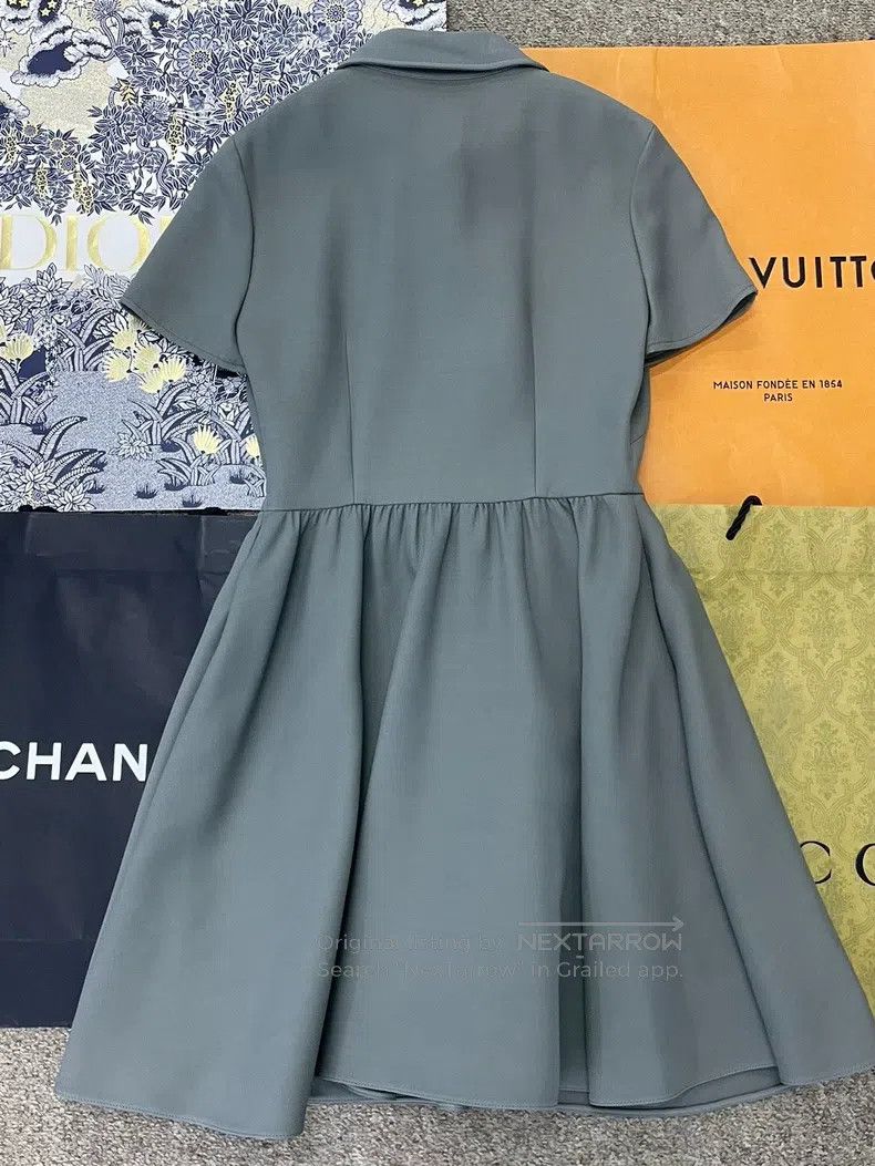 Dior Dior Blue-green silk wool doll collar dress Size XS / US 0-2 / IT 36-38 - 3 Thumbnail