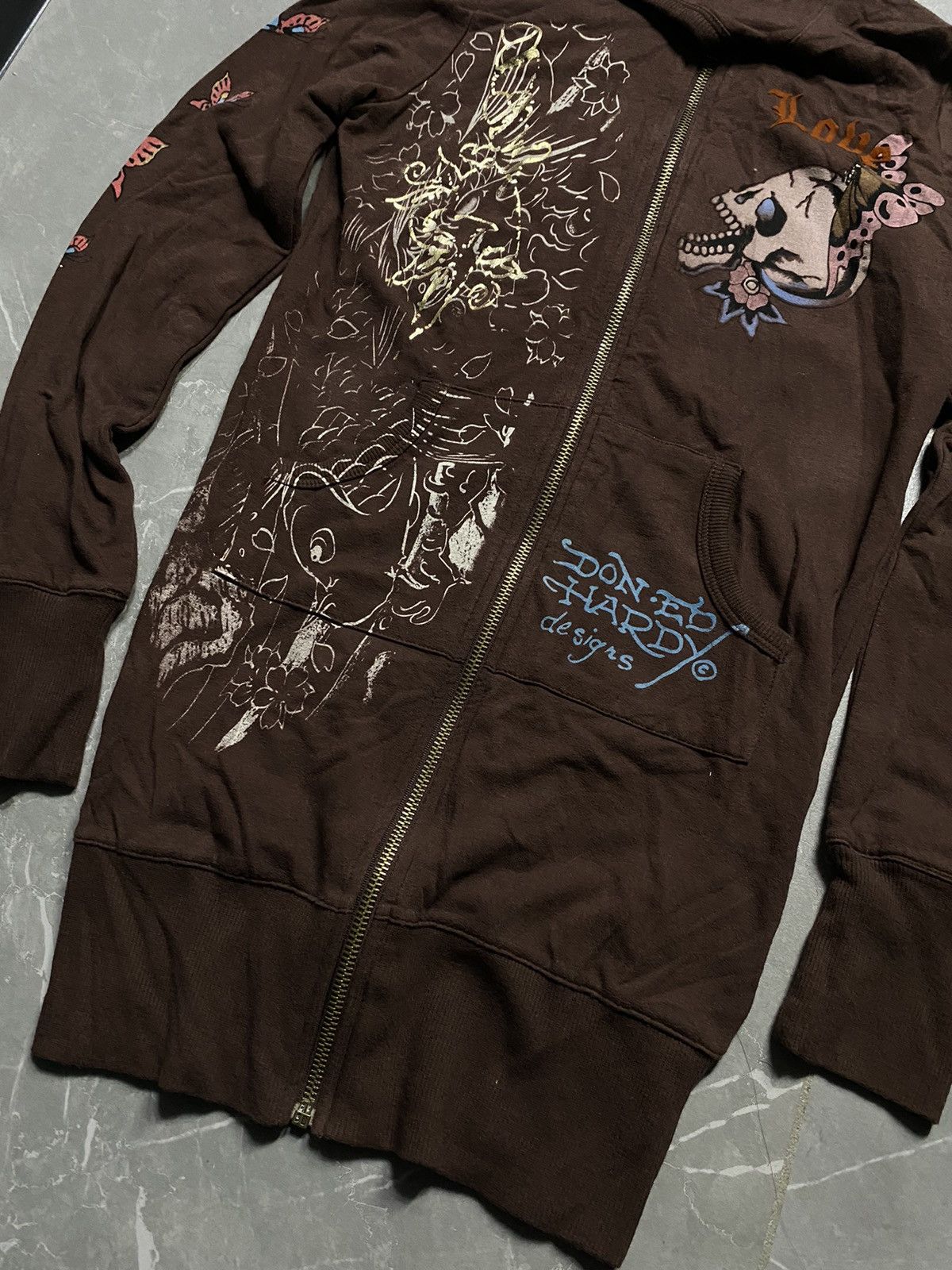 Women’s Ed Hardy by Christian Audigier Skull Brown Hoodie