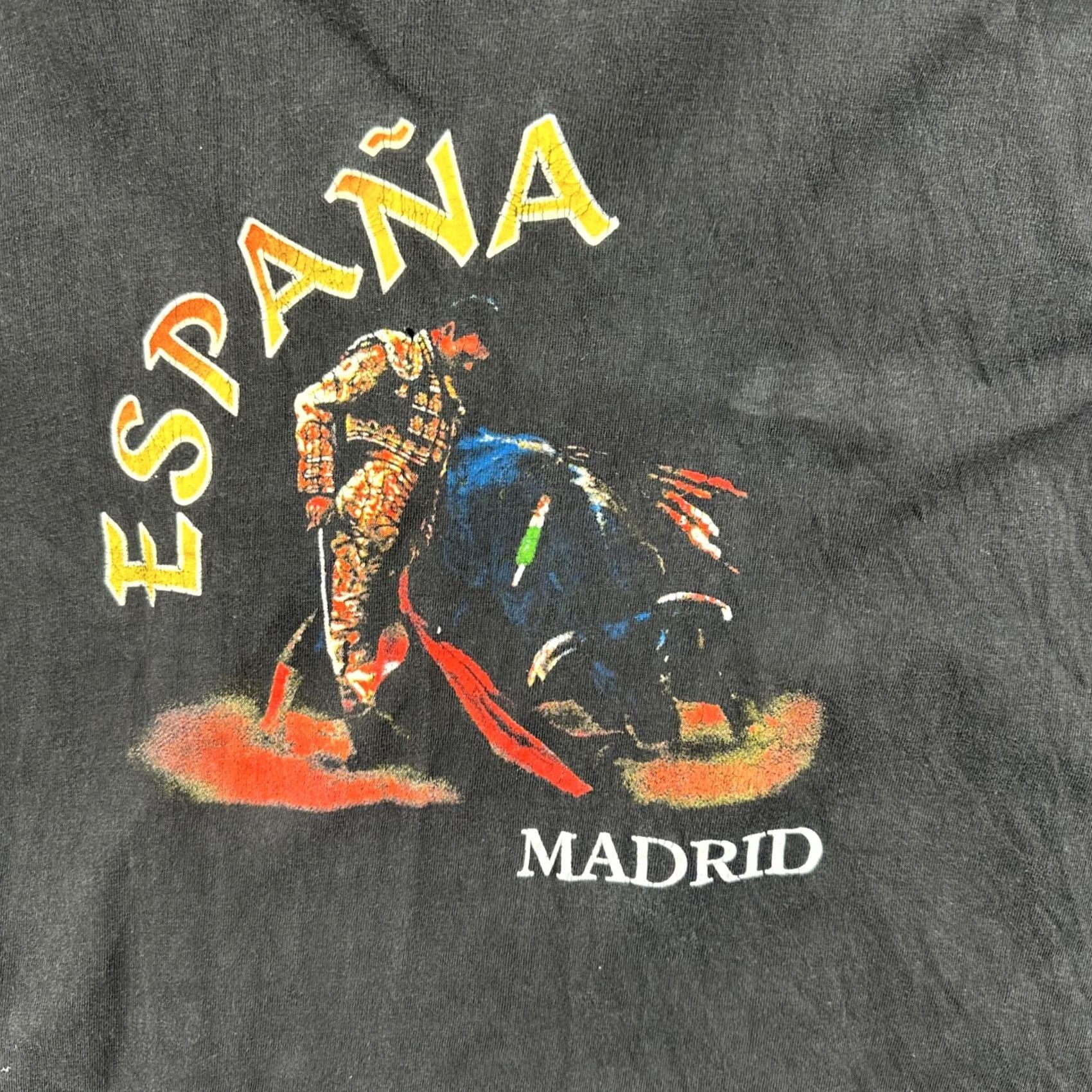 Vintage VINTAGE American Style T-Shirt Mens Large Black Bullfighter Madrid Graphic 90s Animals Shirt Size US L / EU 52-54 / 3 - 6 Thumbnail