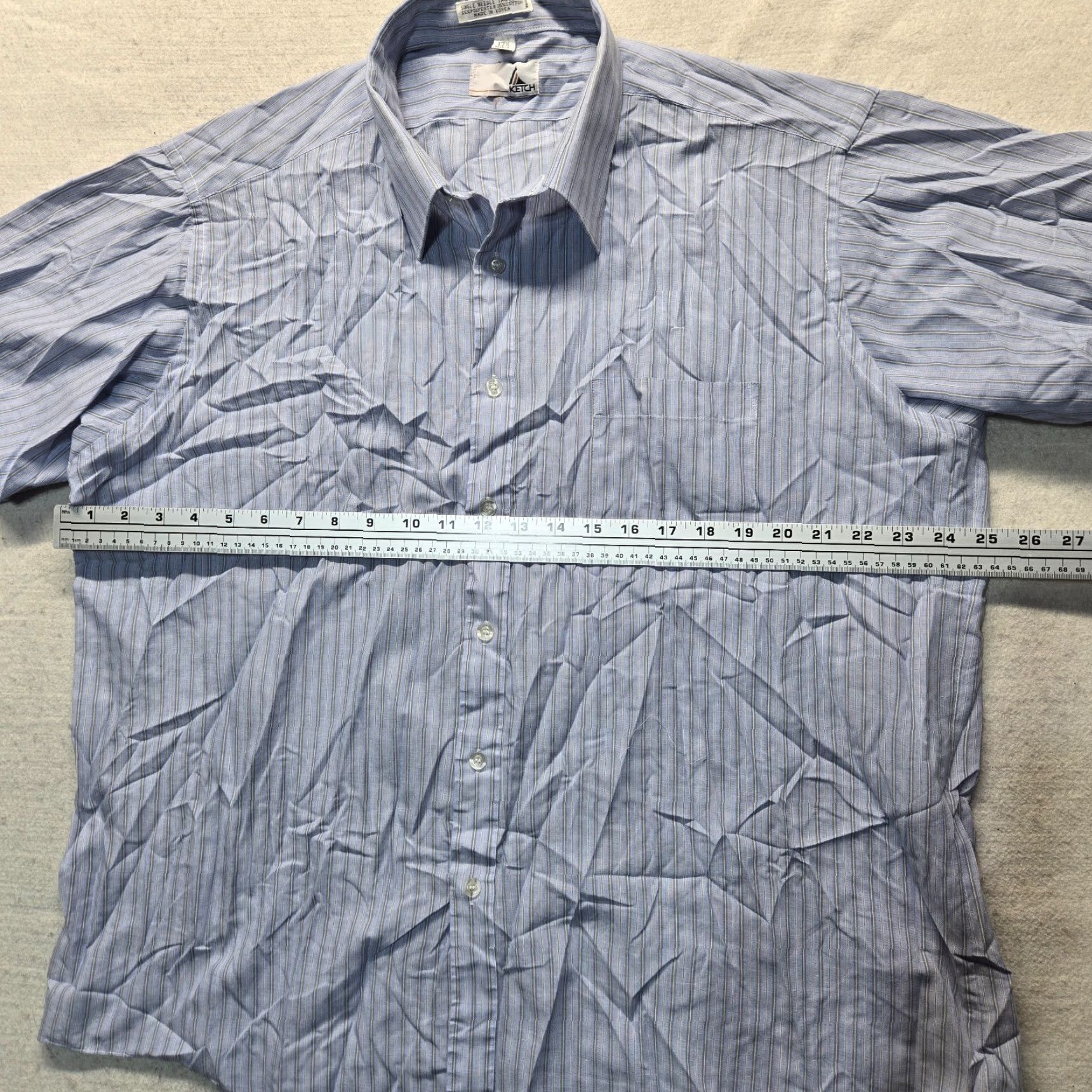 Vintage Ketch Shirt Blue Striped Button-Up Short Sleeve Adult Men's Size 17.5 Size 46R - 5 Thumbnail