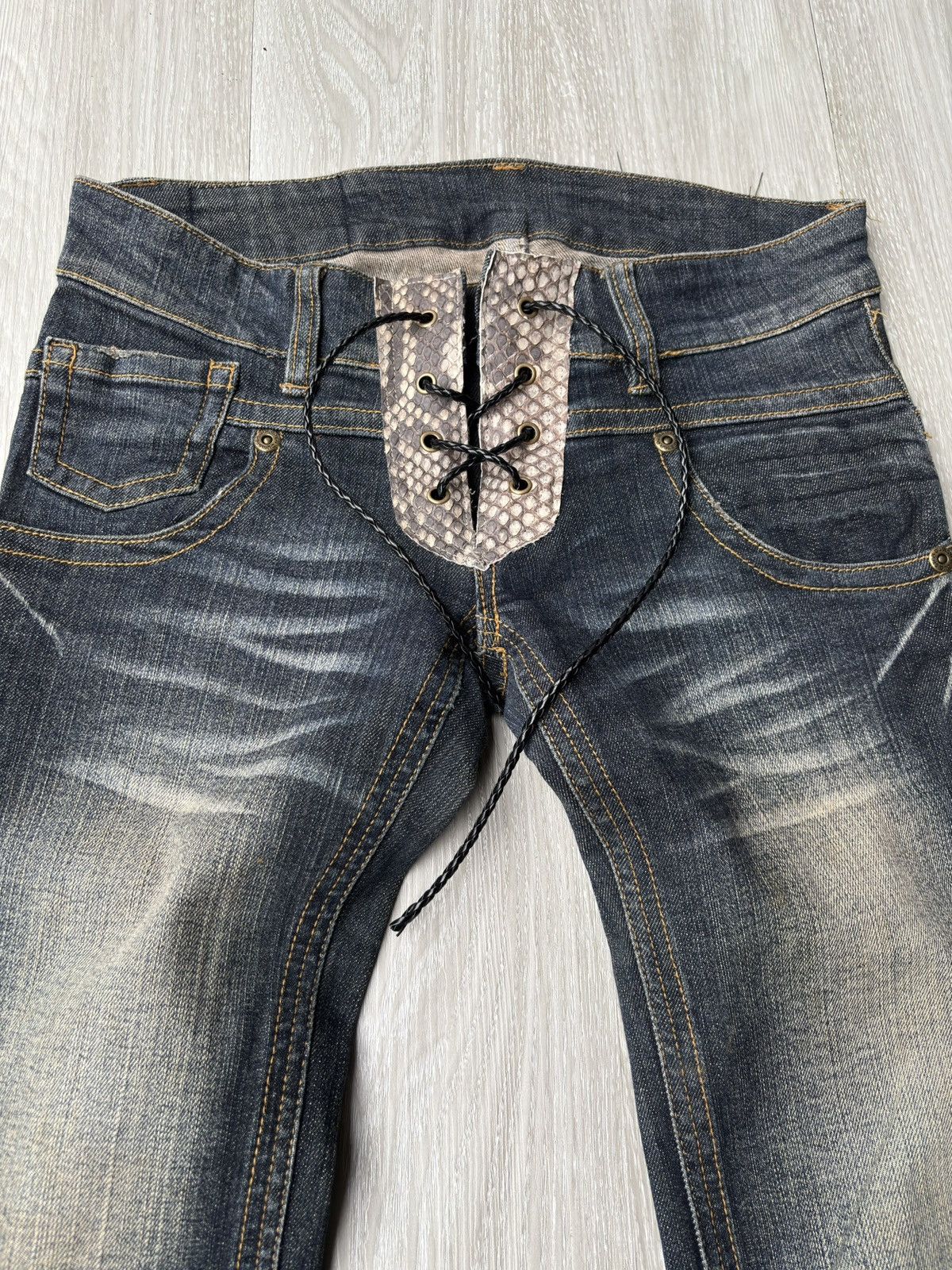 Japanese Brand TVS phyton leather lace up flare jeans Size US 26 / EU 42 - 3 Thumbnail