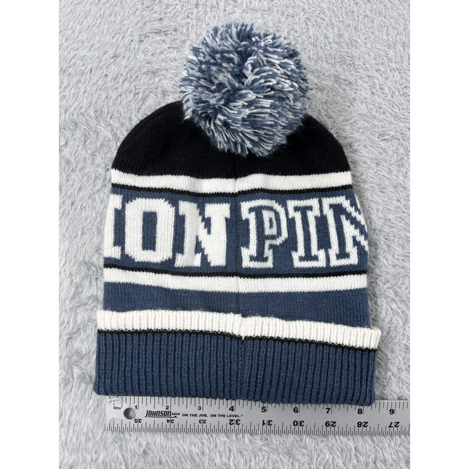 Victoria's Secret Victoria's Secret Beanie Toque Adult One Size Blue White Acrylic PINKNATION Logo Striped Knit Hat Womens Beanie Accessories Winter Fall Size ONE SIZE - 4 Thumbnail