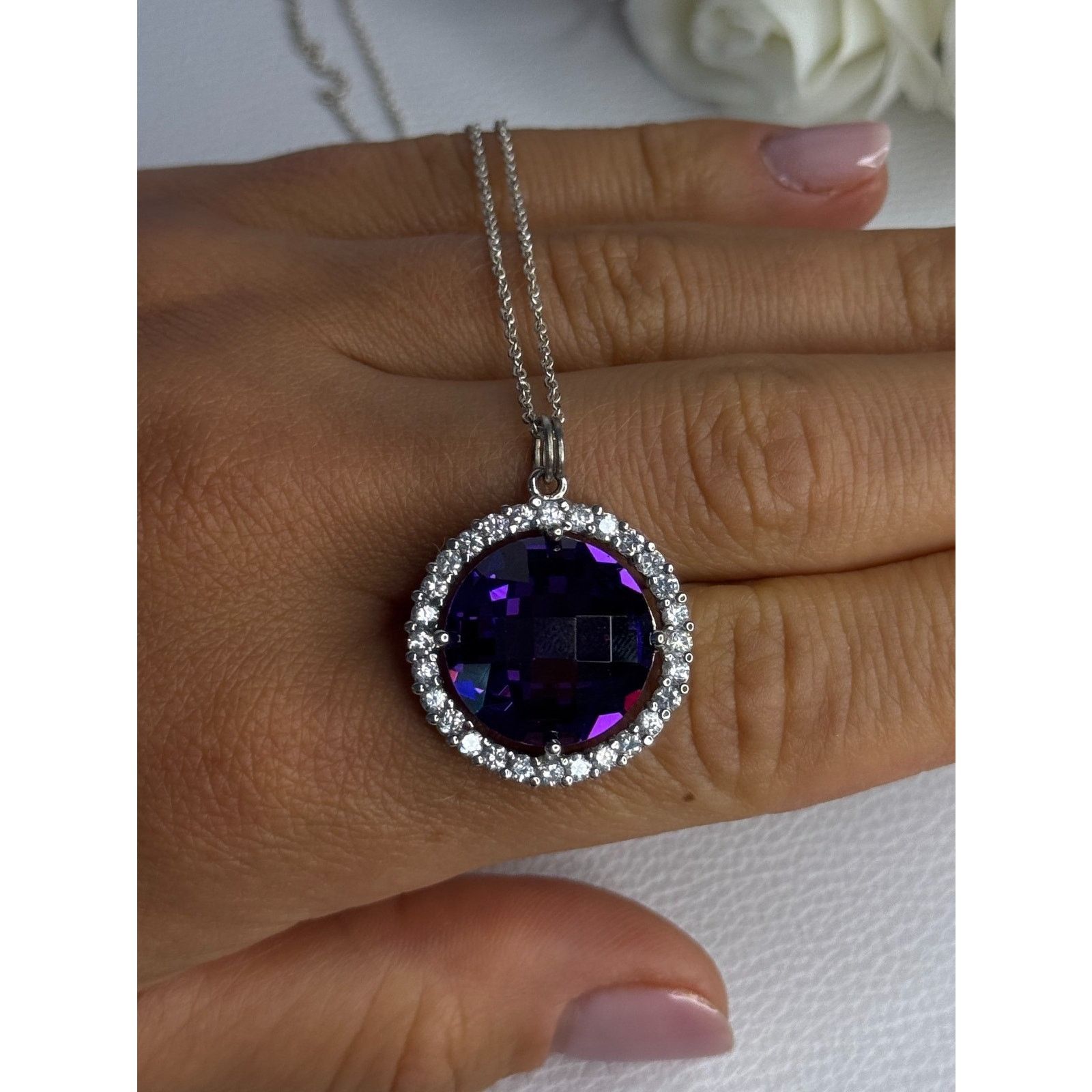 Jewelry 925 STERLING SILVER PURPLE CRYSTAL & CZ NECKLACE LENGTH 18 Size ONE SIZE - 6 Thumbnail