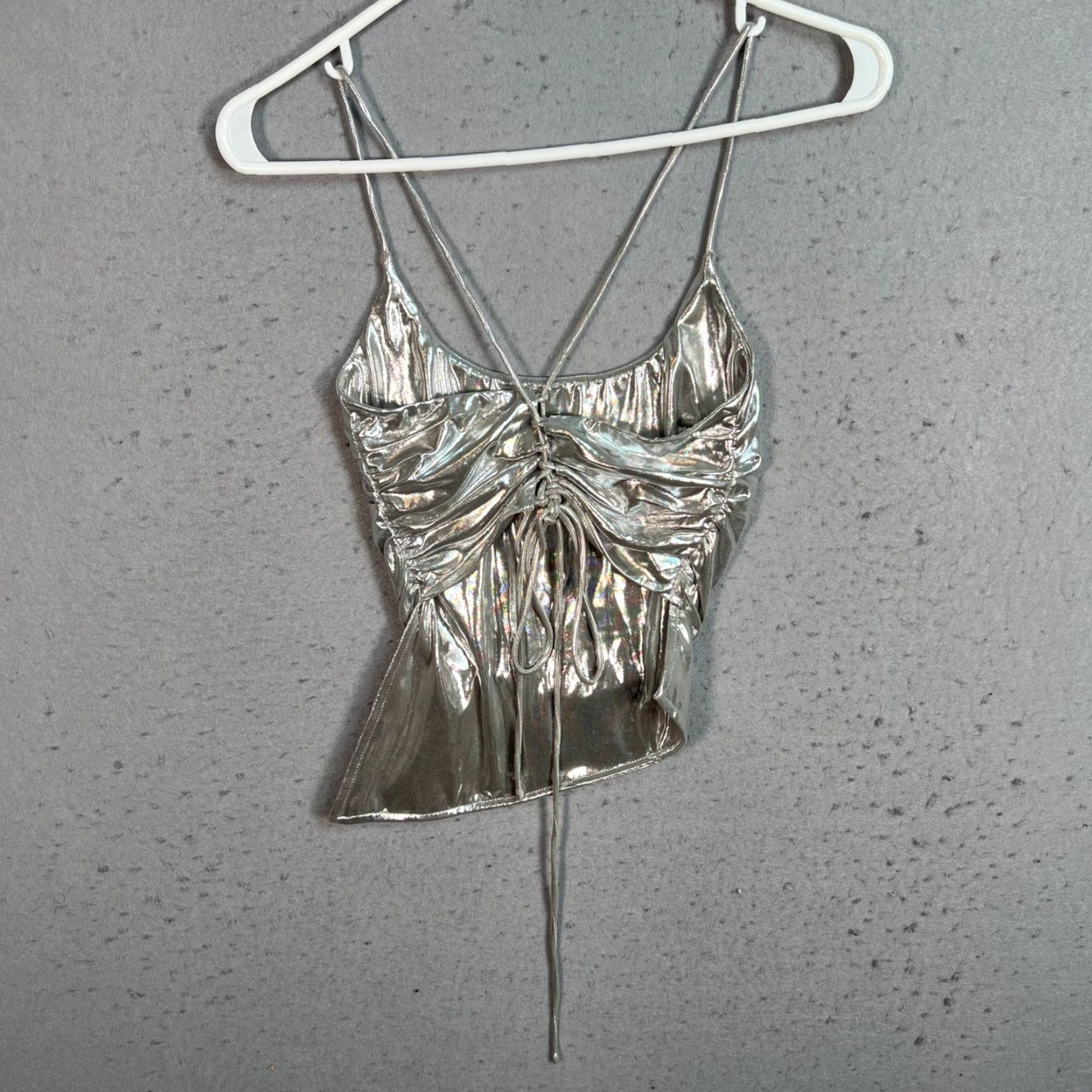 superdown Superdown XS Silver Metallic Ruched Camisole Top Womens Size XS / US 0-2 / IT 36-38 - 2 Thumbnail