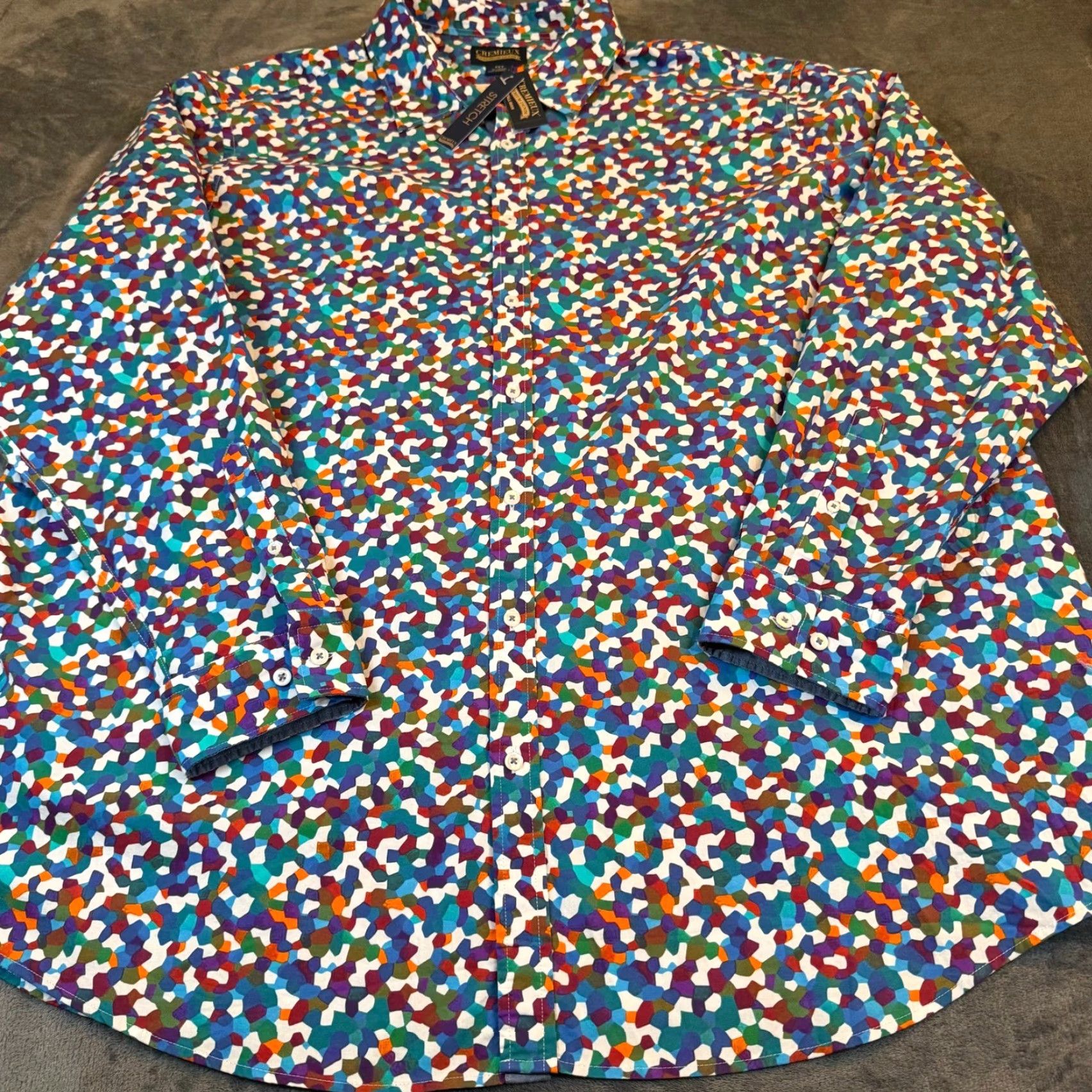 Cremieux Cremieux Multicolor Mosaic Geometric Stretch Shirt 4XT Mens Big & Tall/Casual Button-Front Collared Long Sleeve Size US XXL / EU 58 / 5 - 3 Thumbnail