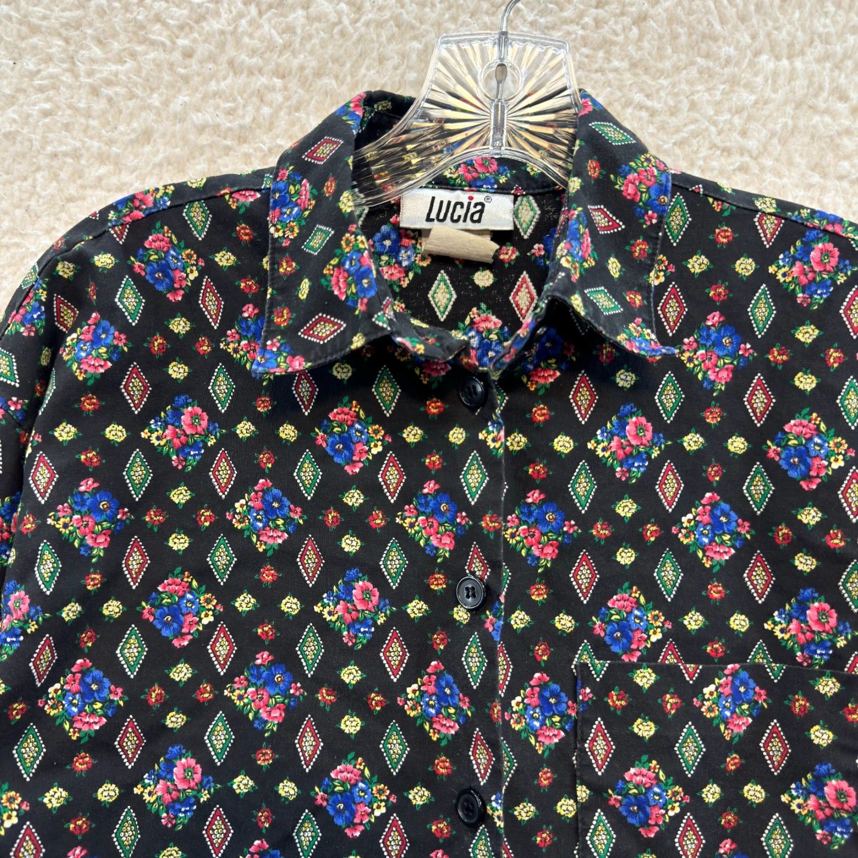 Etro VINTAGE 90s LUCIA Button Shirt Western Floral Geometric Black M Medium Womens Size M / US 6-8 / IT 42-44 - 3 Thumbnail