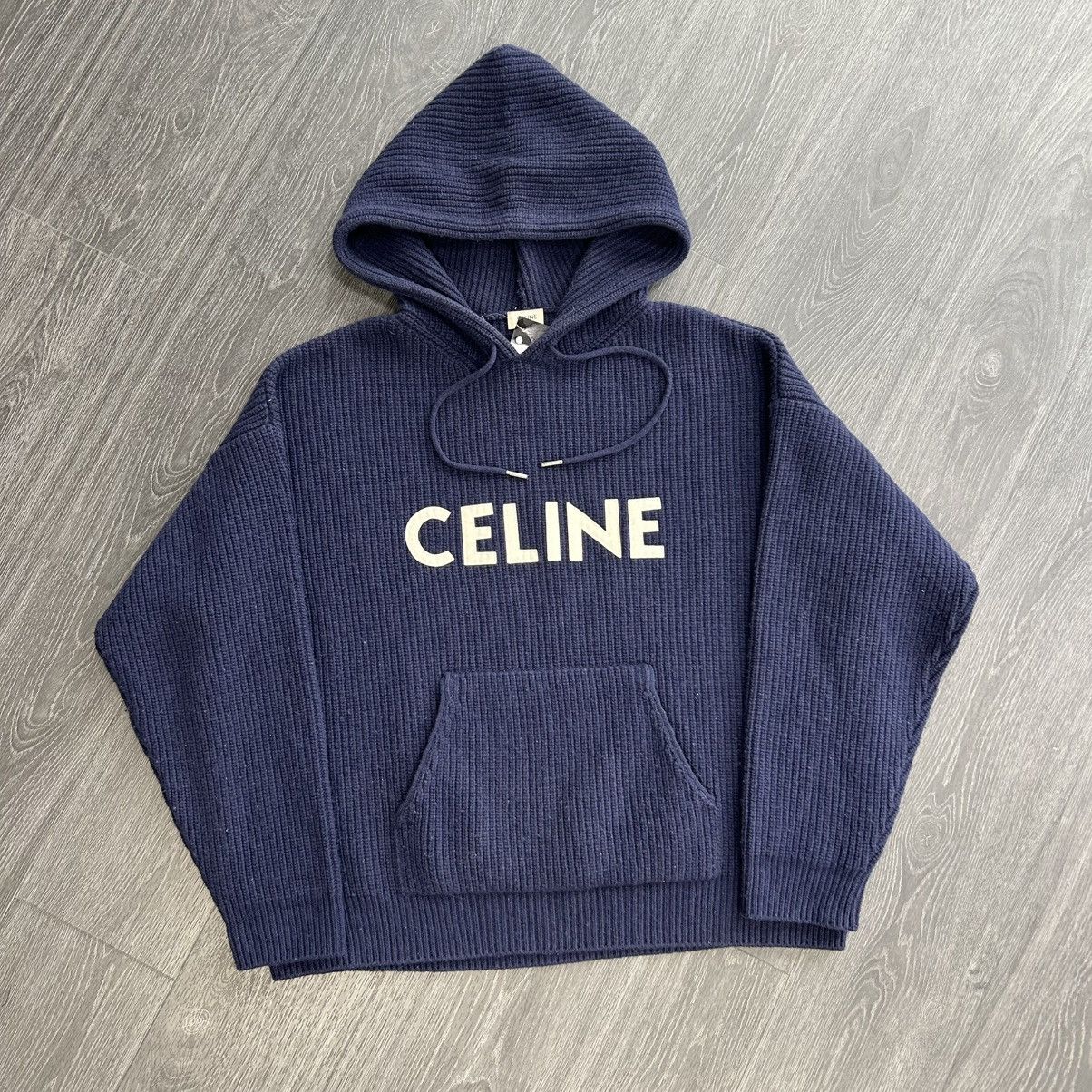 Celine #75247 Celine Wool Knit Hoodie (Navy) | Grailed