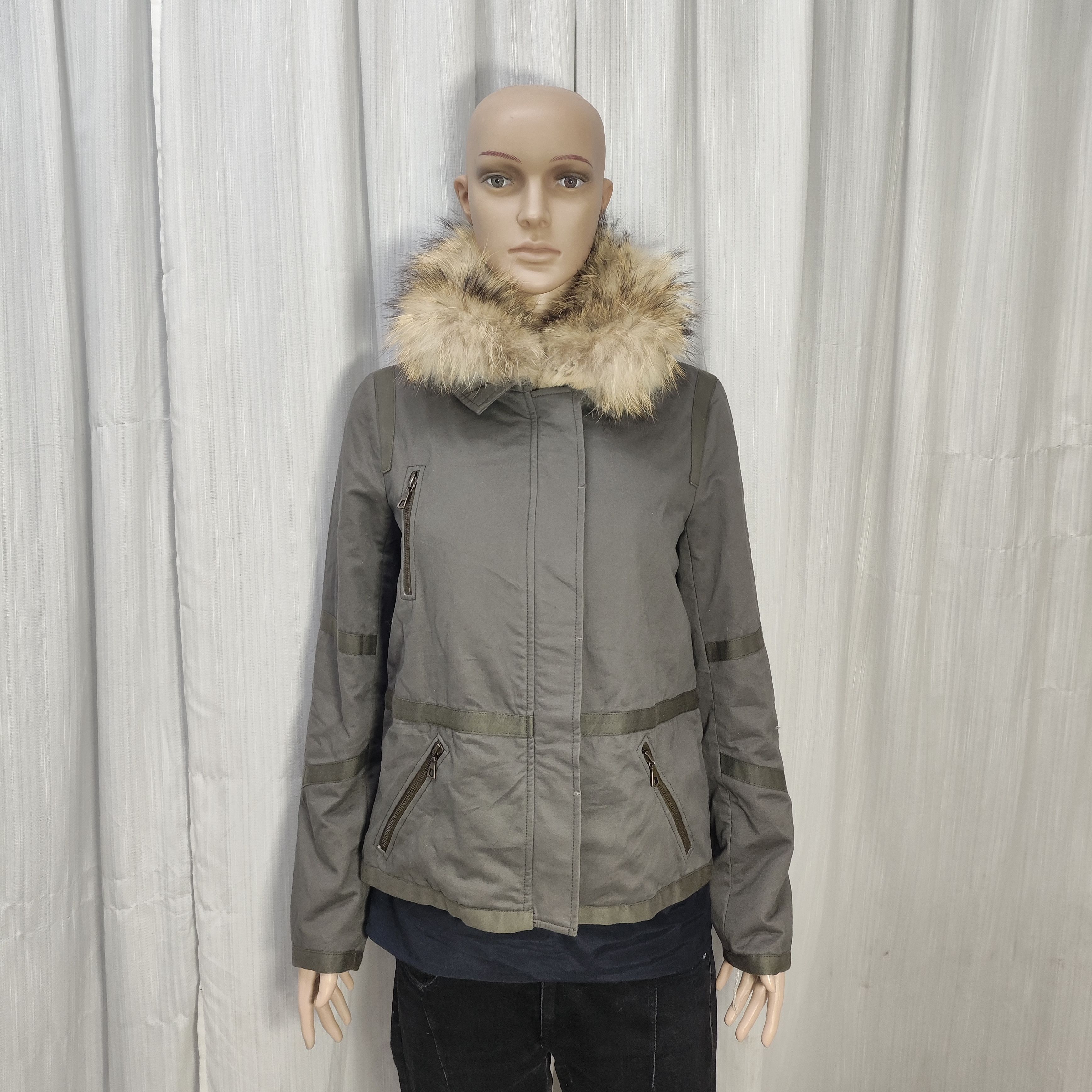 Yves Salomon ARMY Yves Salomon Cement Grey Khaki Fur Zip Up Jacket Size XS / US 0-2 / IT 36-38 - 5 Thumbnail