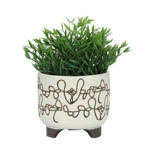 Designer × Homemade S/2 CERAMIC 6/8" SCRIBBLE FOOTED PLANTER, BEIGE Size US L / EU 52-54 / 3 - 5 Thumbnail