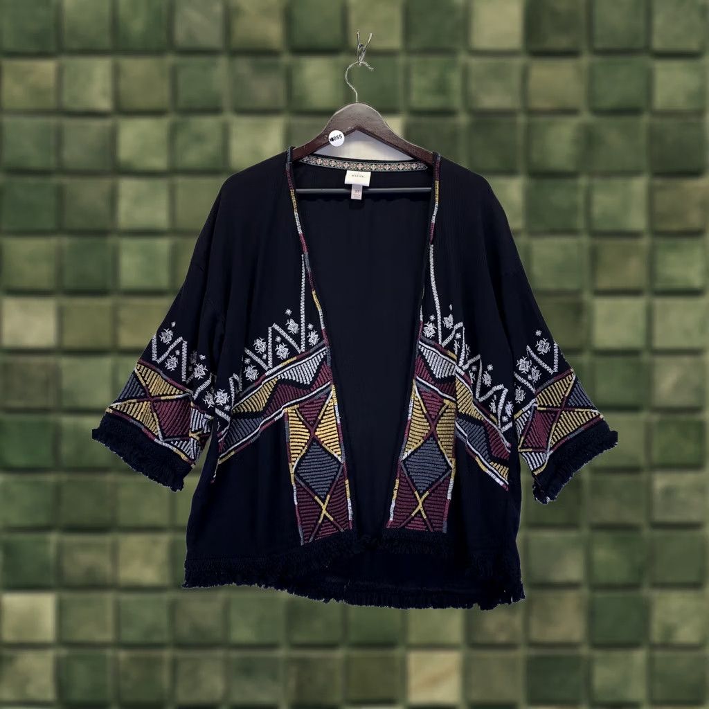 Vintage Knox Rose XS Embroidered Fringe Trim Open Front Oversized Cardigan Womens Size XS / US 0-2 / IT 36-38 - 1 Thumbnail
