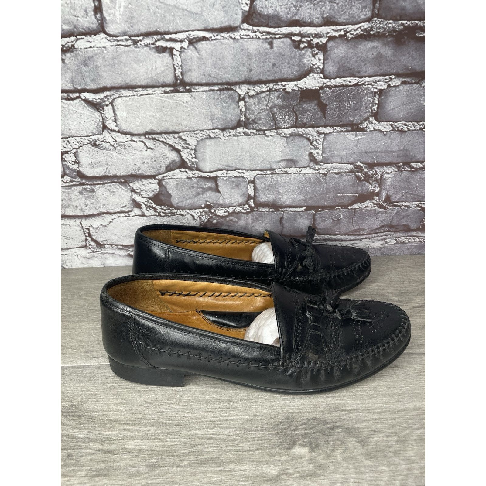 Other SAN REMO Black Leather Wingtip Tassel Loafers Dress Shoes Me Size US 12 / EU 45 - 4 Thumbnail