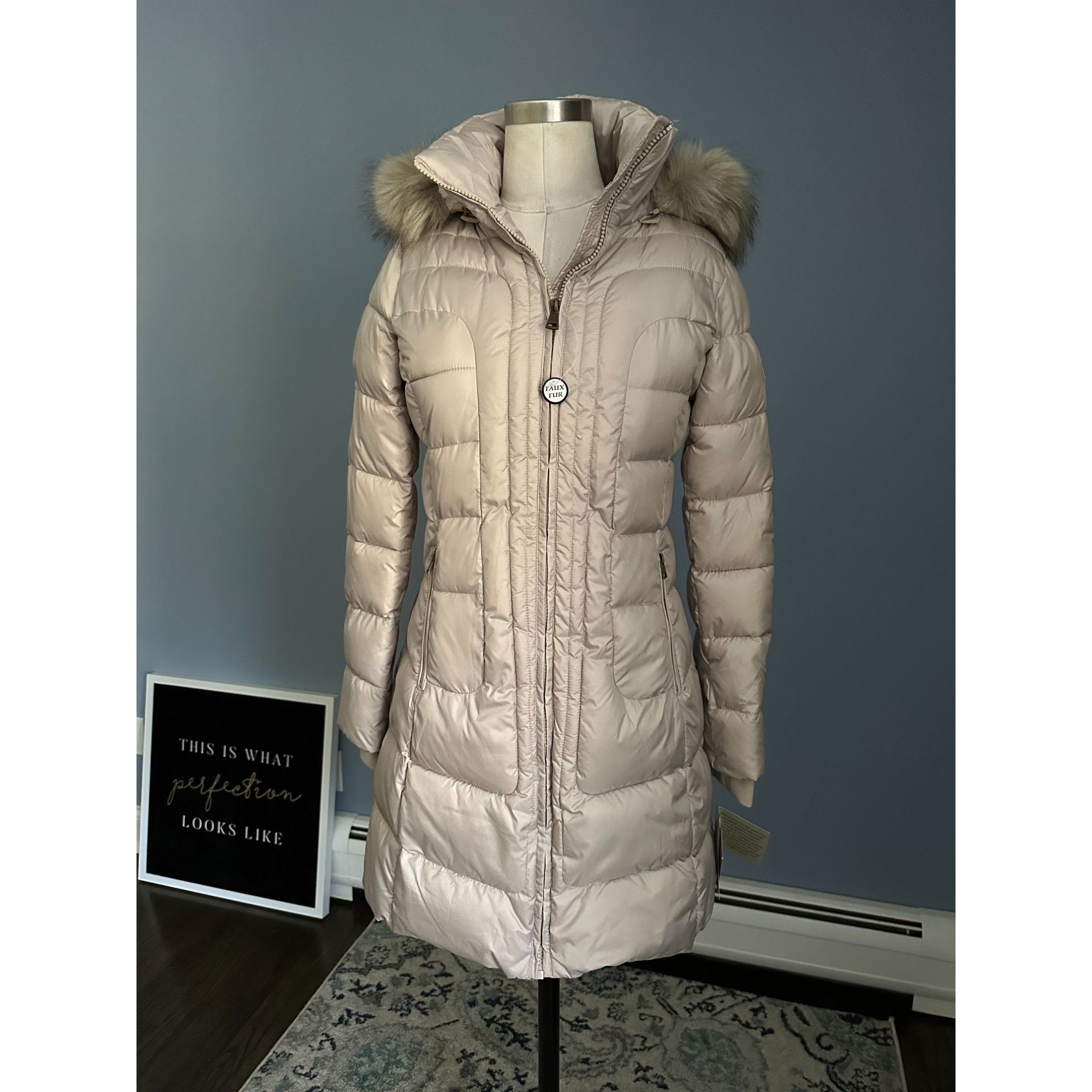 Other NWT Larry Levine Quilted Puffer Down Coat with Sherpa Lining Size XS / US 0-2 / IT 36-38 - 1 Thumbnail