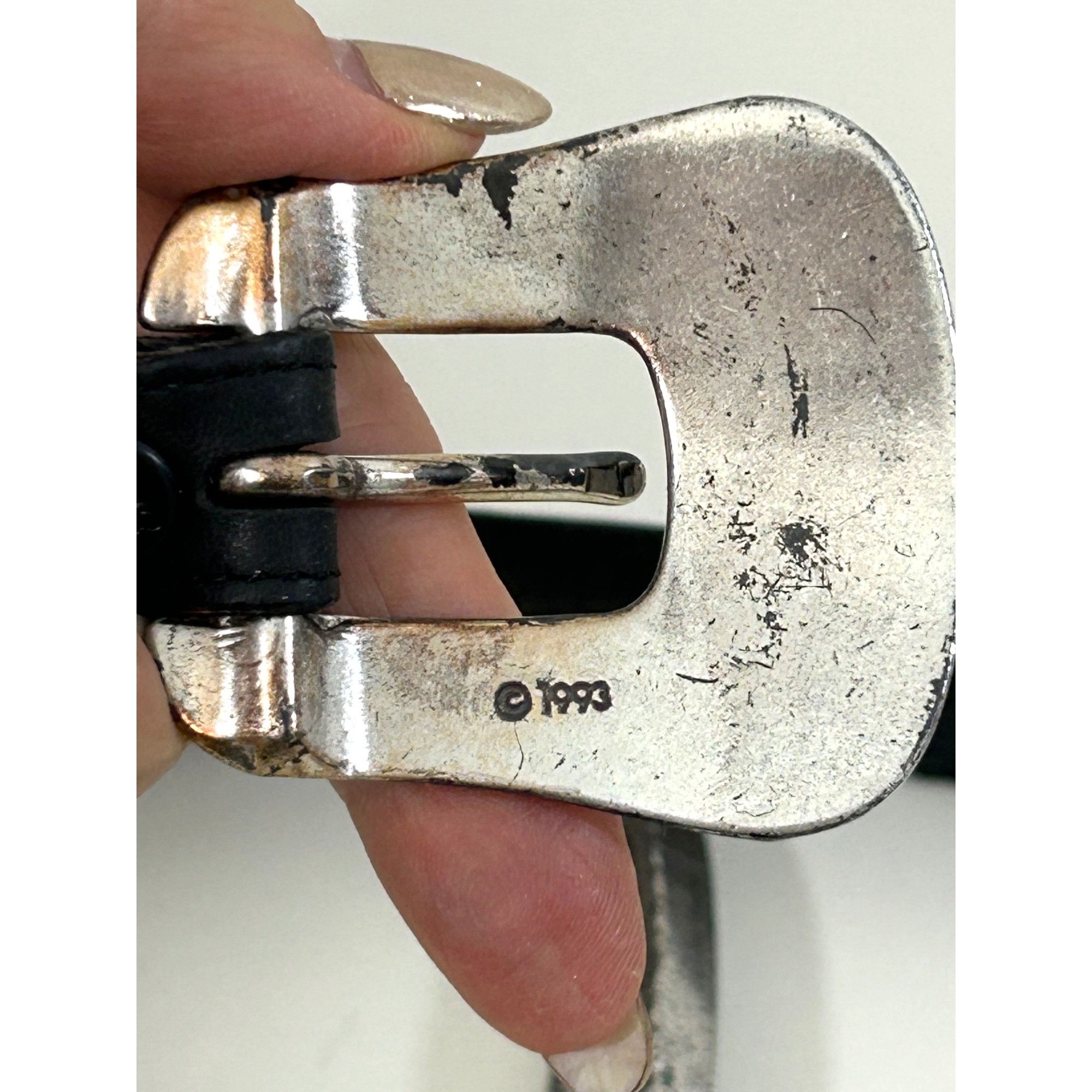 Justin Justin Belt Black 30 Vtg Leather USA Silver-plated 1993 Eng Size ONE SIZE - 10 Thumbnail