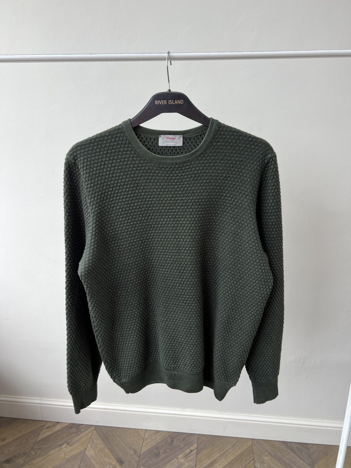Vintage Gran Sasso Textured Green Cotton Knit Jumper Sweater