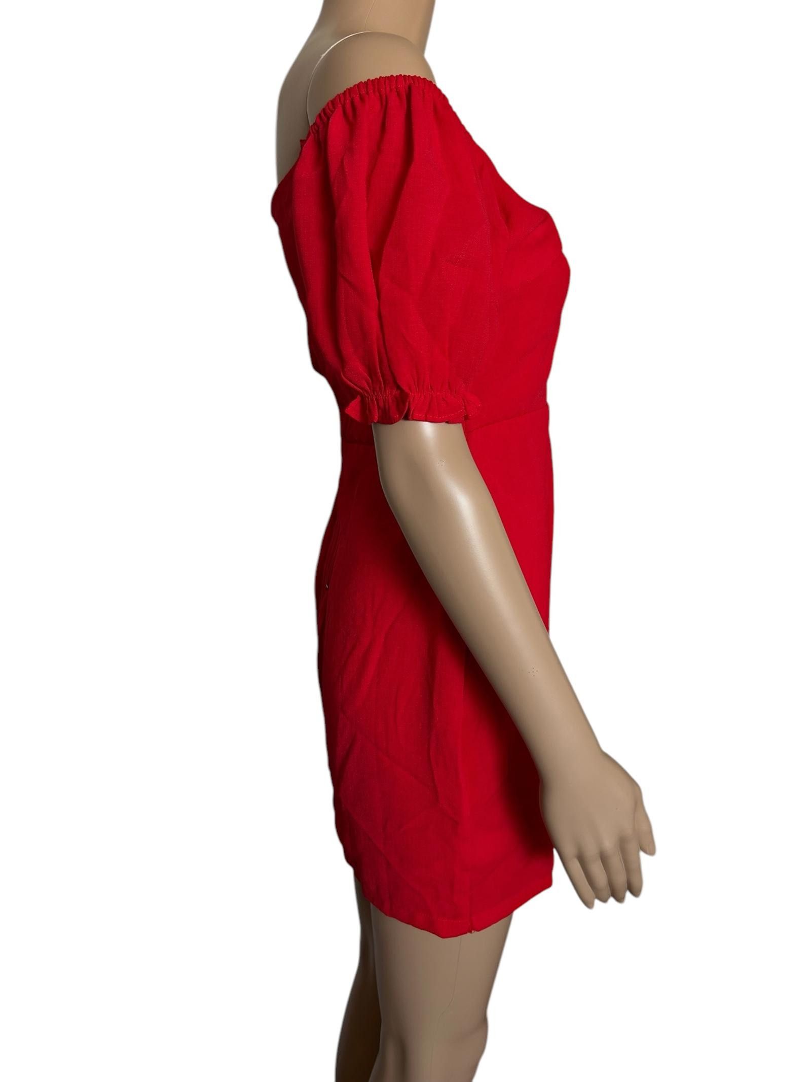 Designer Eye-Catching Red Off-Shoulder Dress with Puff Sleeves Size S / US 4 / IT 40 - 3 Thumbnail