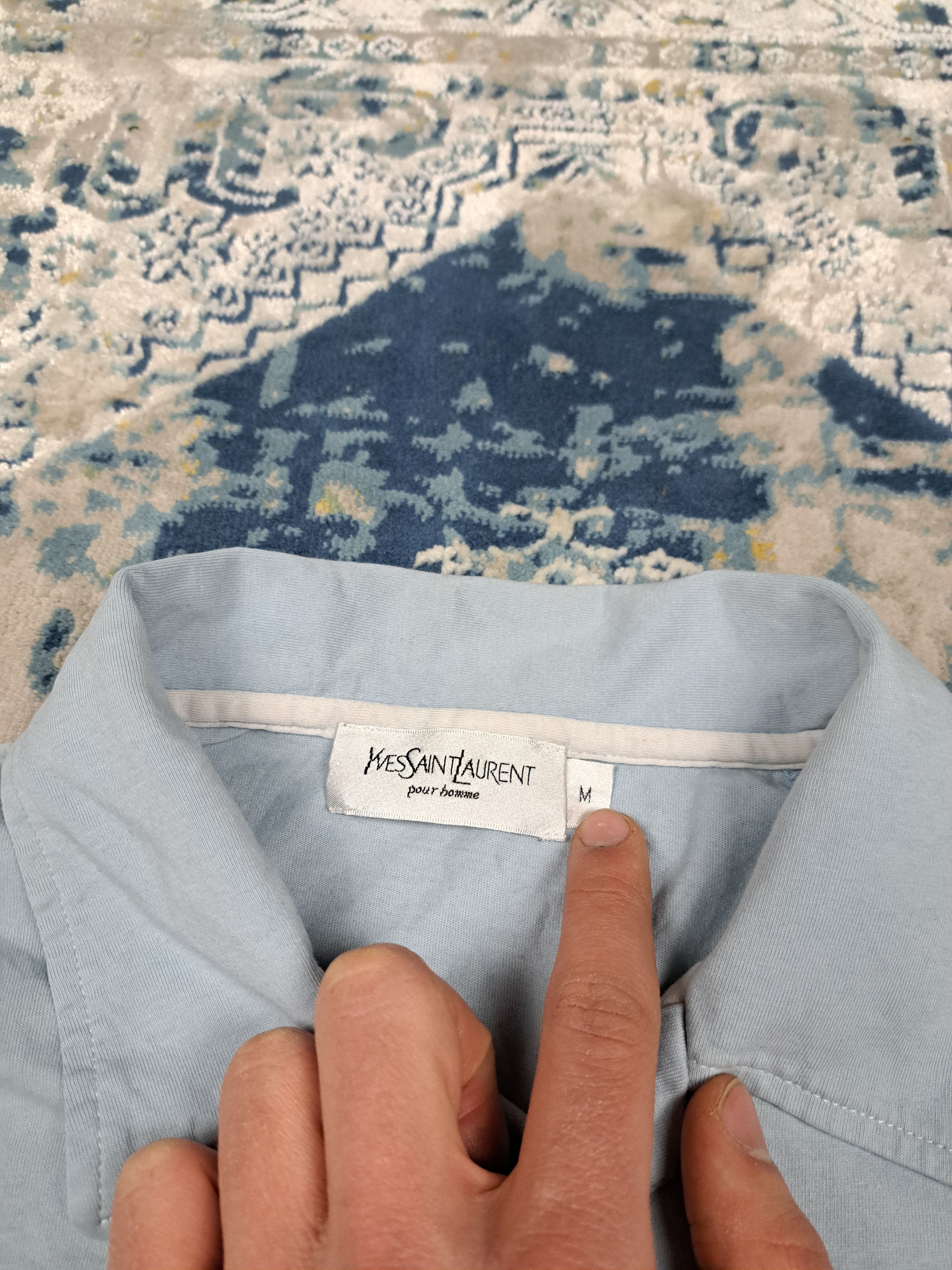 Yves Saint Laurent Vintage 90s YSL Pour Homme Baby Blue Polo Shirt Luxury Size US M / EU 48-50 / 2 - 3 Thumbnail