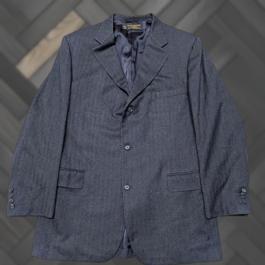 Brooks Brothers VINTAGE Brooks Brothers blazer 46L Blue Wool Tweed Herringbone Tailored 3-Button Notch Single-Breasted USA Made Mens Blazer Size 46R - 1 Thumbnail