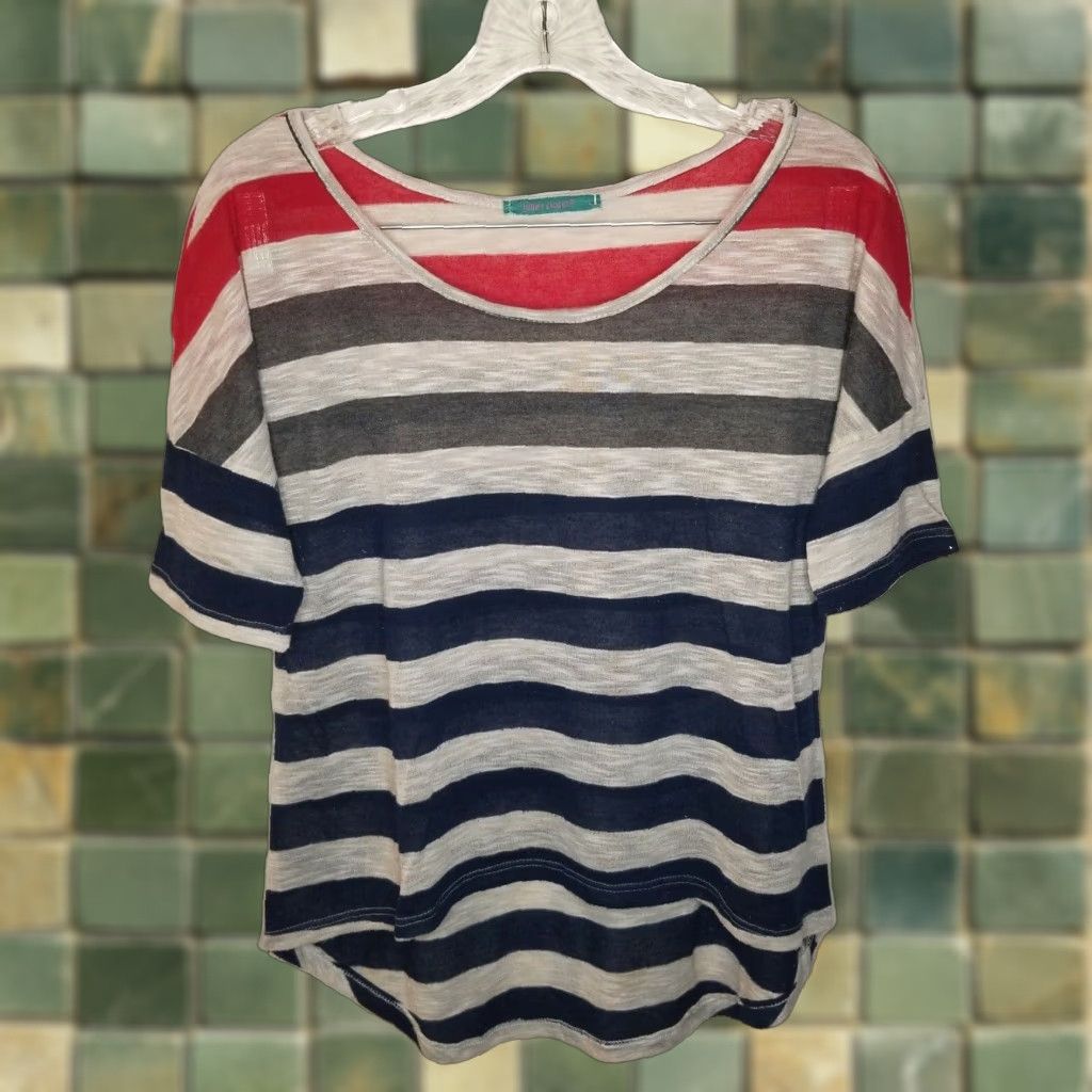 Vintage Julie's Closet Womens Striped Short Sleeve Top Blue White Size Large Size L / US 10 / IT 46 - 1 Thumbnail