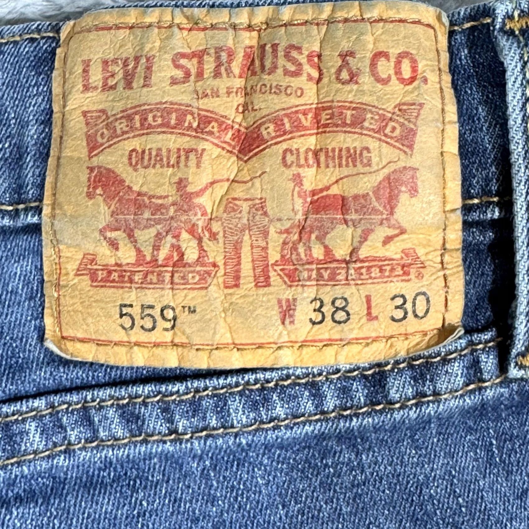 Levi's Levis 559 Jeans Mens 38x30 Blue Whiskered Straight Leg Stretch Mid Rise Denim Size US 38 / EU 54 - 3 Thumbnail