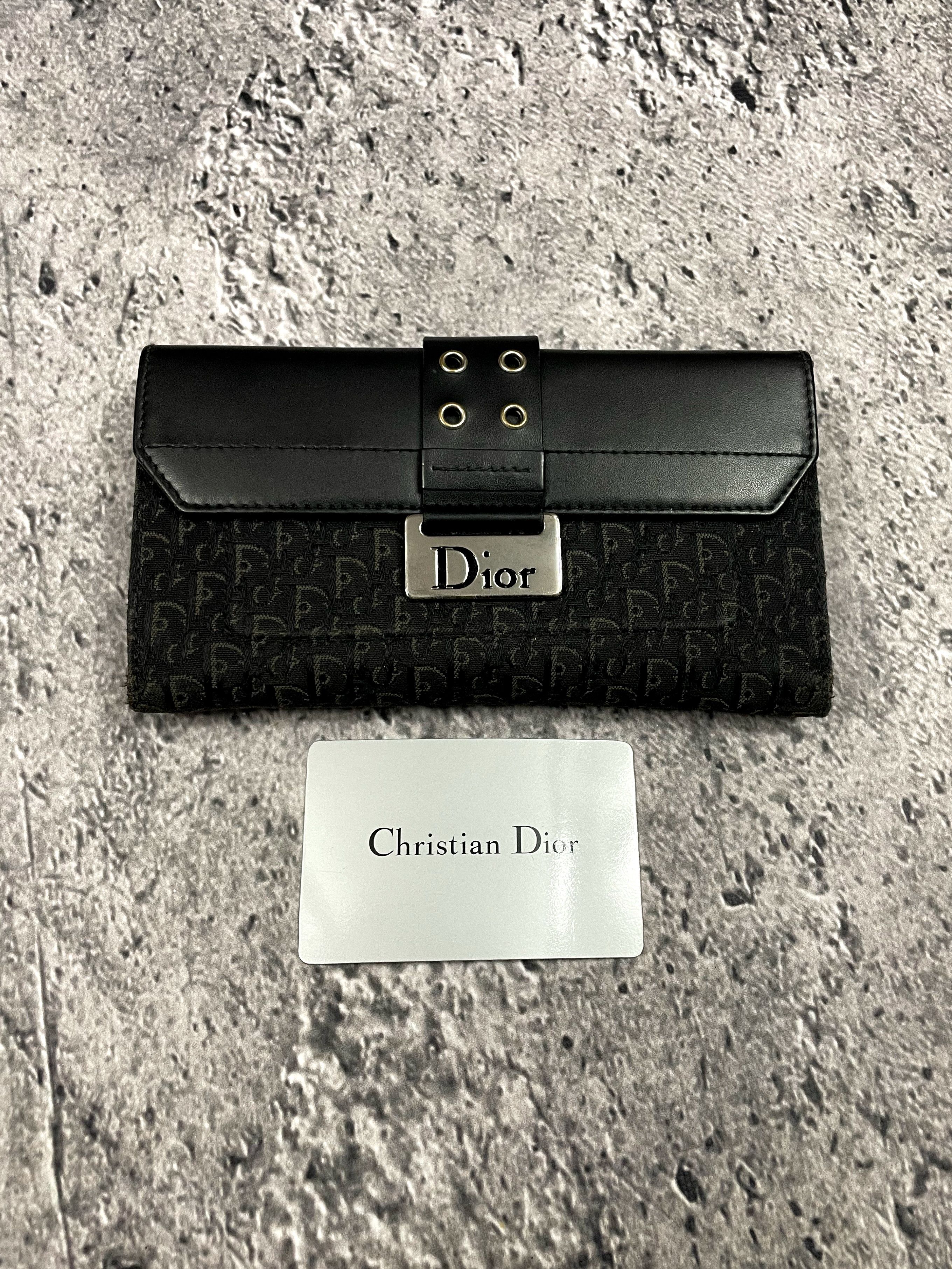 image of Dior Y2K Vintage Trotter Monogram Long Trifold Wallet in Black, Women's