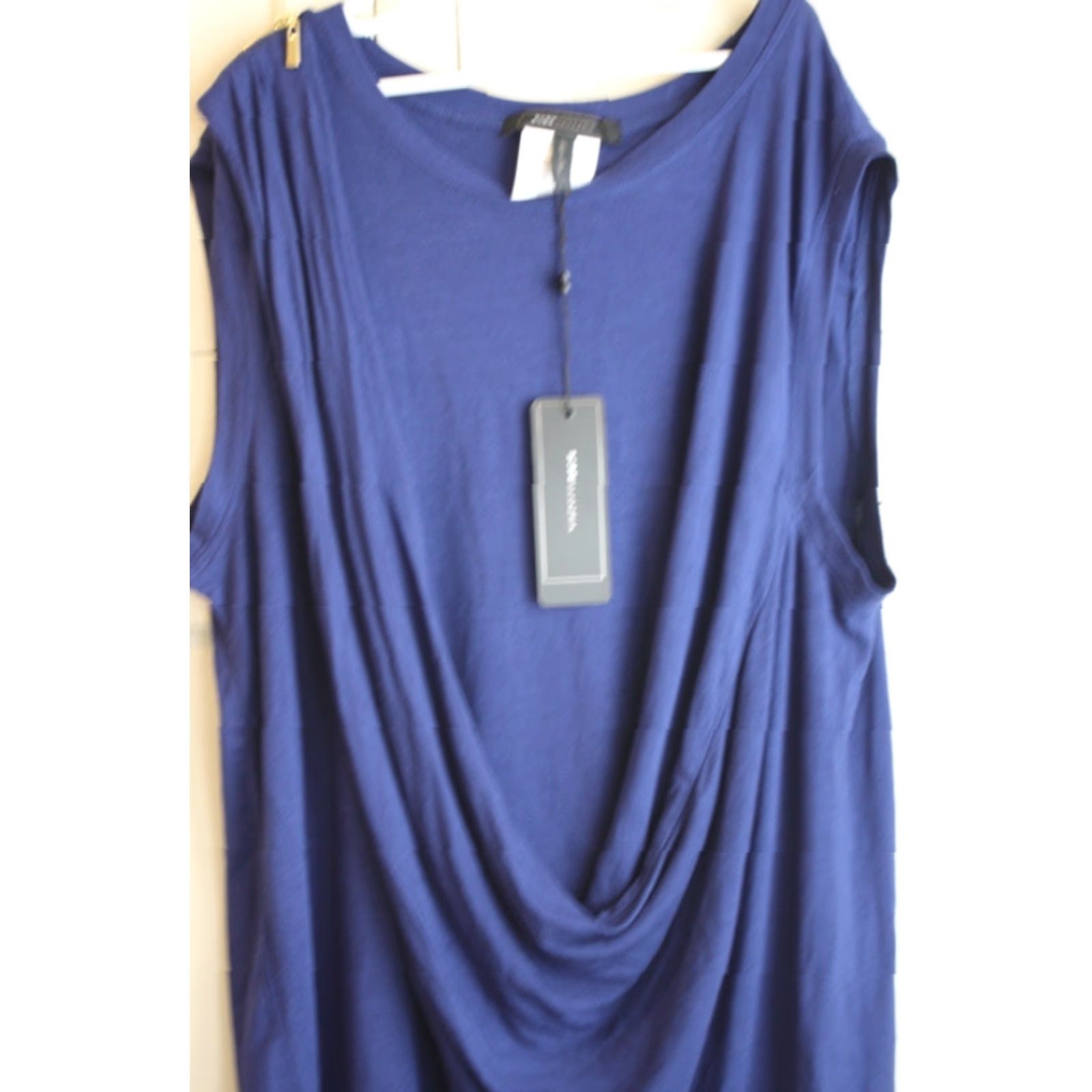 Vintage BCBG Max Azria Navy Blue Sleeveless Drape Dress Top L Blouse Women Size L Sleeveless Blue Evening Womens Size L / US 10 / IT 46 - 3 Thumbnail