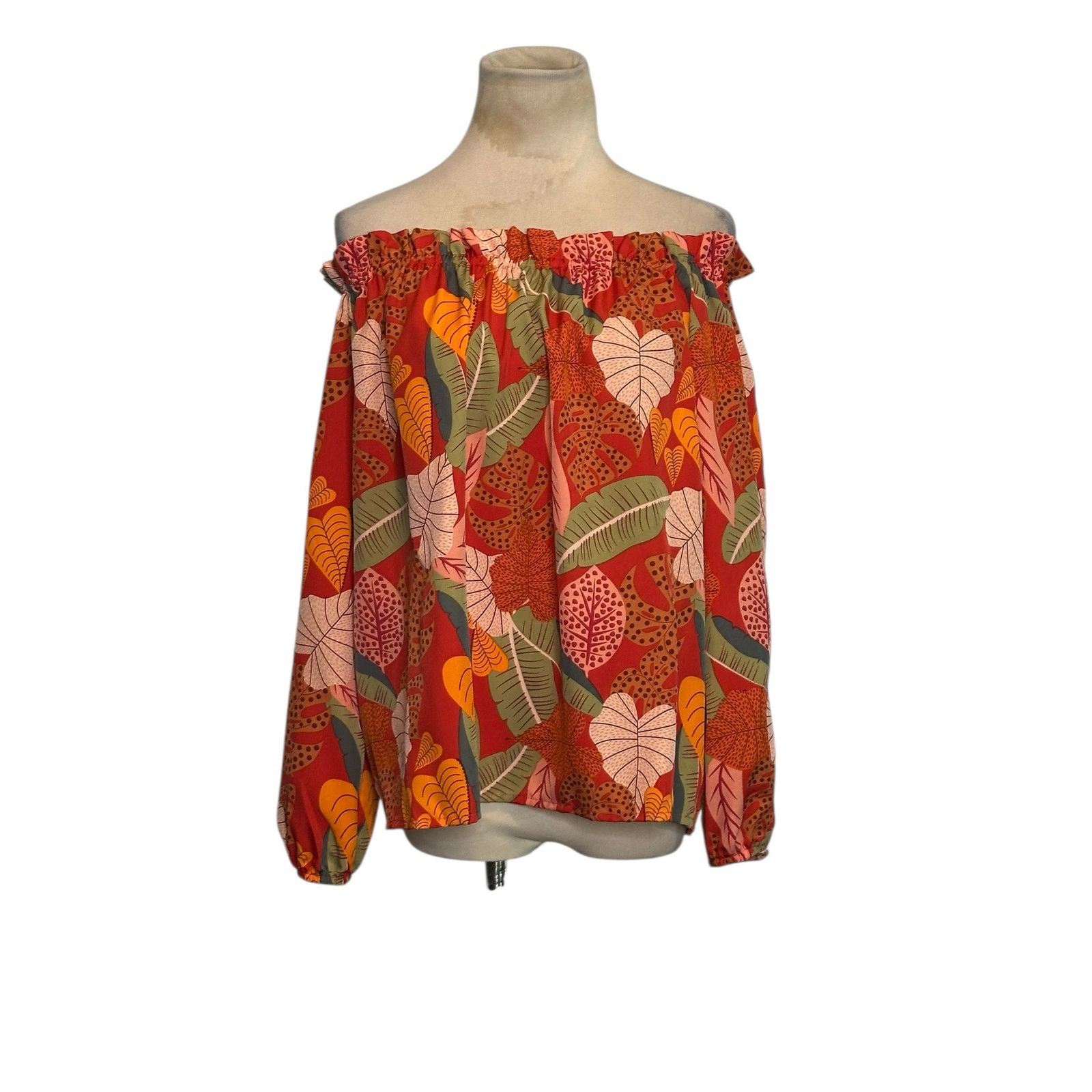 Shein Shein orange red floral off shoulder blouse size Large Size L / US 10 / IT 46 - 7 Thumbnail