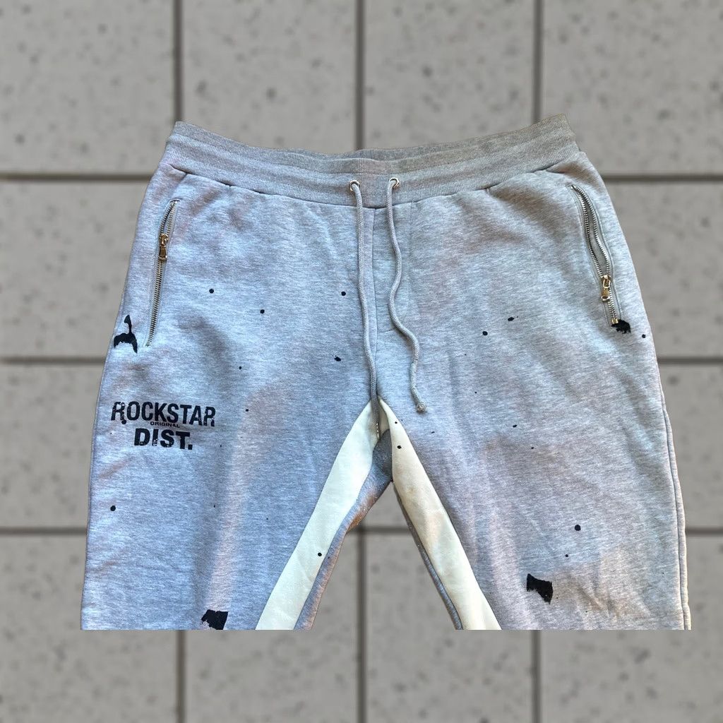 Vintage Rockstar Sweatpants Mens 3XL Gray Sweatpants Activewear Elastic Waist Pockets Cotton Polyester Streetwear Drawstring Size US 39 - 1 Thumbnail