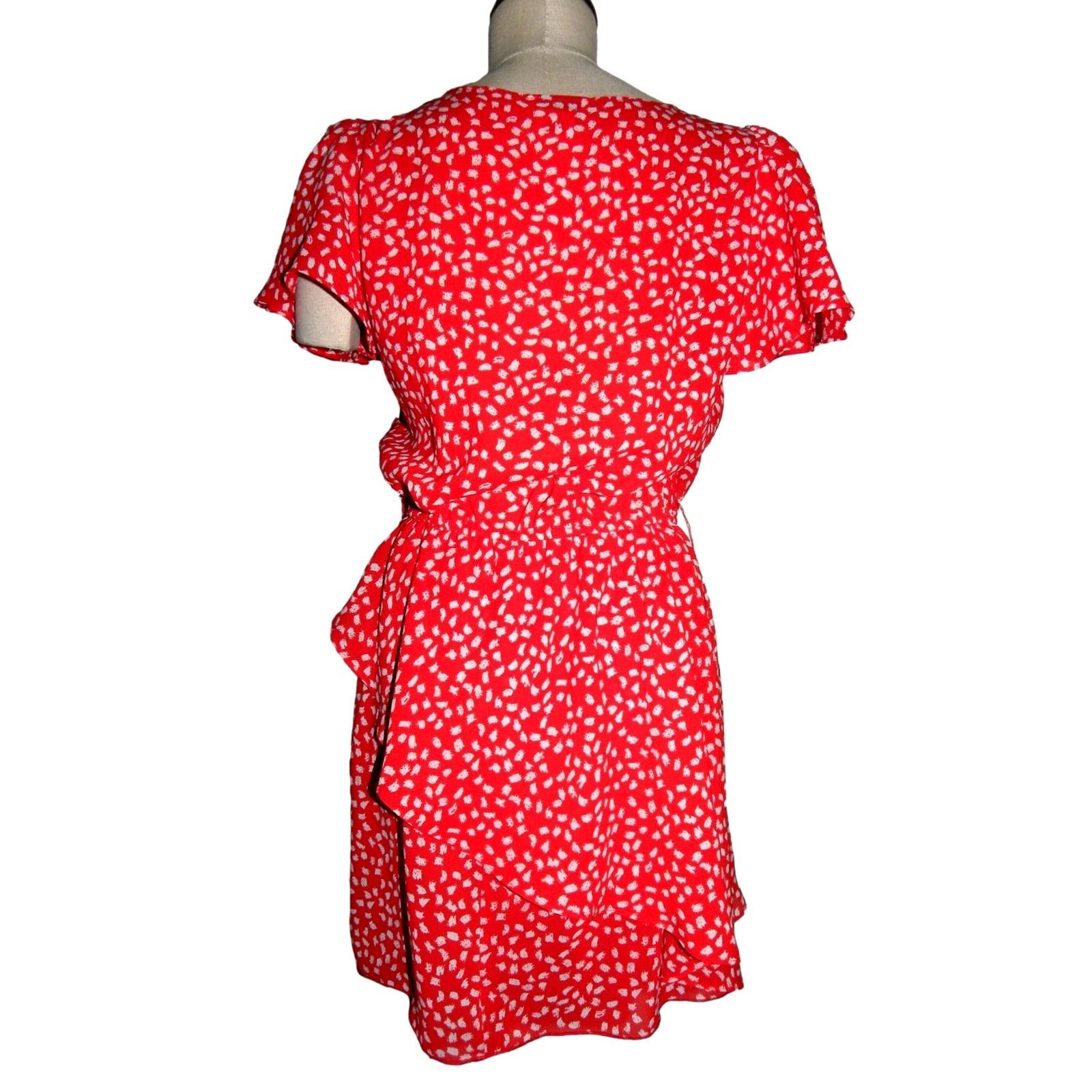 Vintage 90's Red & White Small Print Dress with Flounce | Small Size S / US 4 / IT 40 - 6 Thumbnail