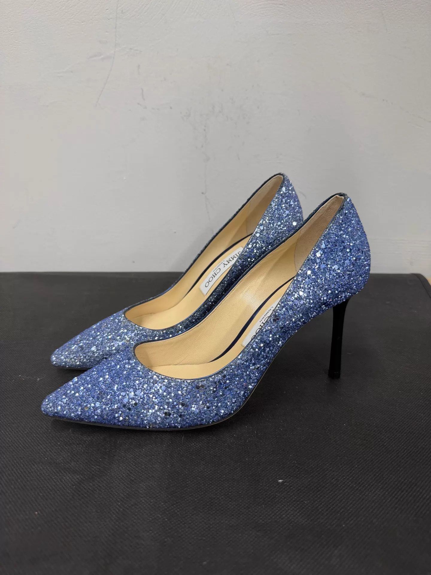 Jimmy Choo Jimmy Choo Romy 85 Blue Glitter 37 New Size US 6.5 / IT 36.5 - 1 Thumbnail